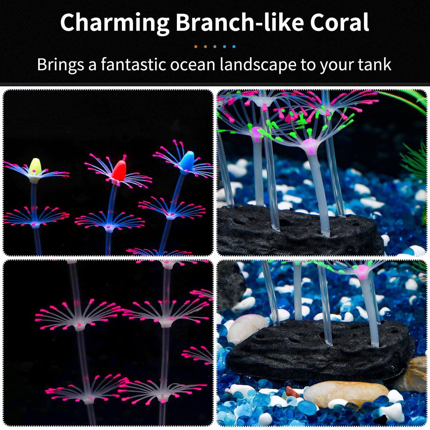 Uniclife Strip Coral Plant Ornament Glowing Effect Silicone Artificial Decoration for Fish Tank, Aquarium Landscape - Pink