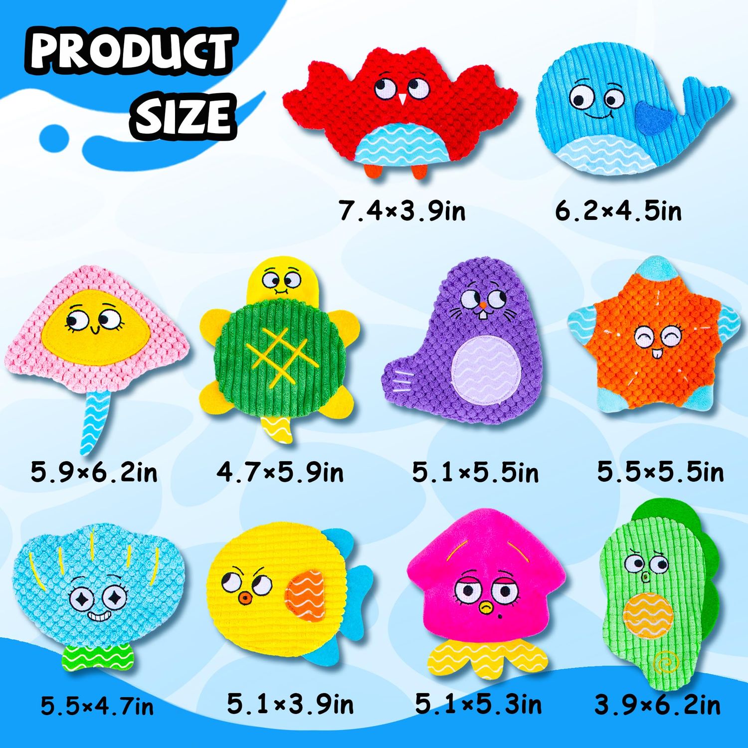 HOESDA No Stuffing Dog Toys 10 Pack,Squeaky Dog Toy Crinkle Dog Toys for Small Medium Dog,Durable Plush Dog Toys,Cute Animal Stuffless Pet Toys,Interactive Puppy Teething Chew Toys for Entertaining