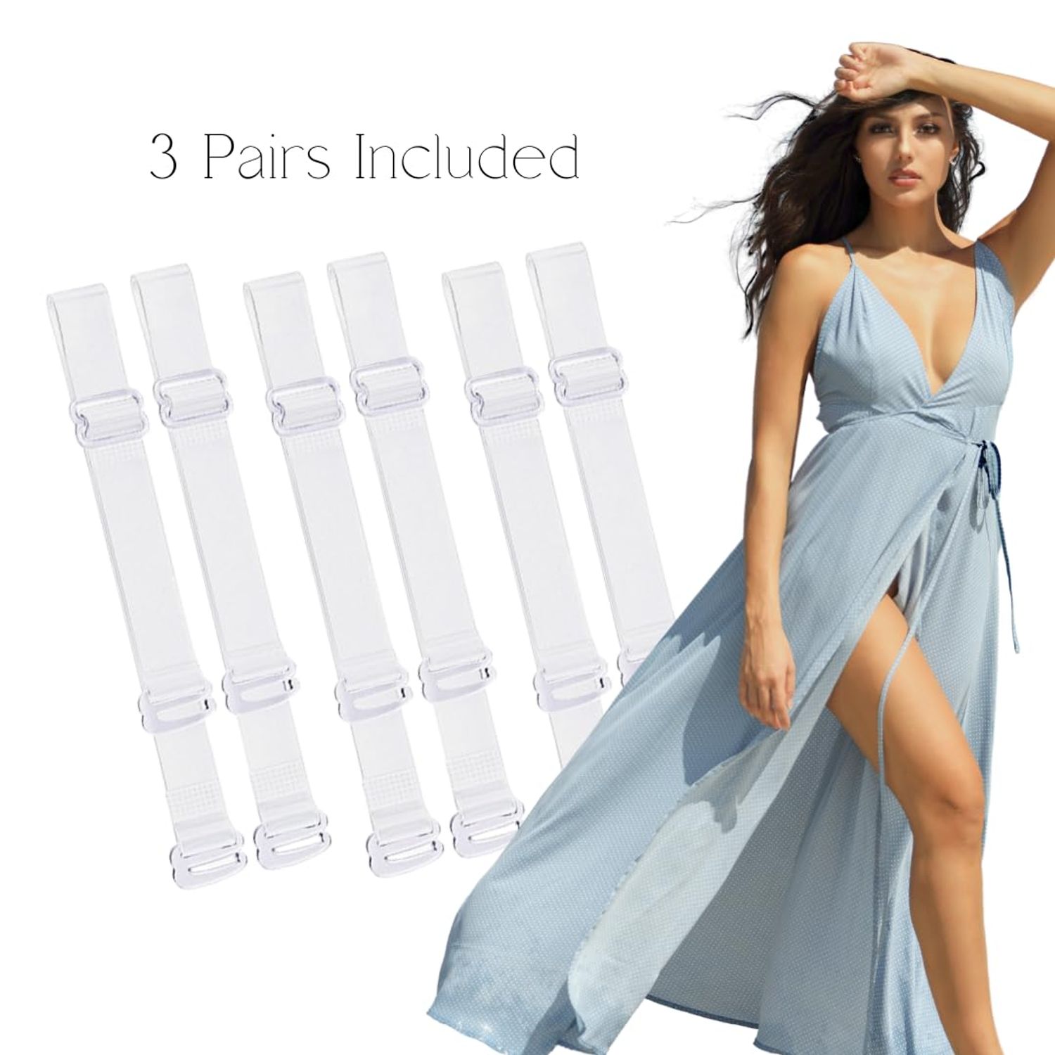 Invisible Bra Straps | 3 Pairs Clear Bra Straps Non-Slip Adjustable for Strapless Bra