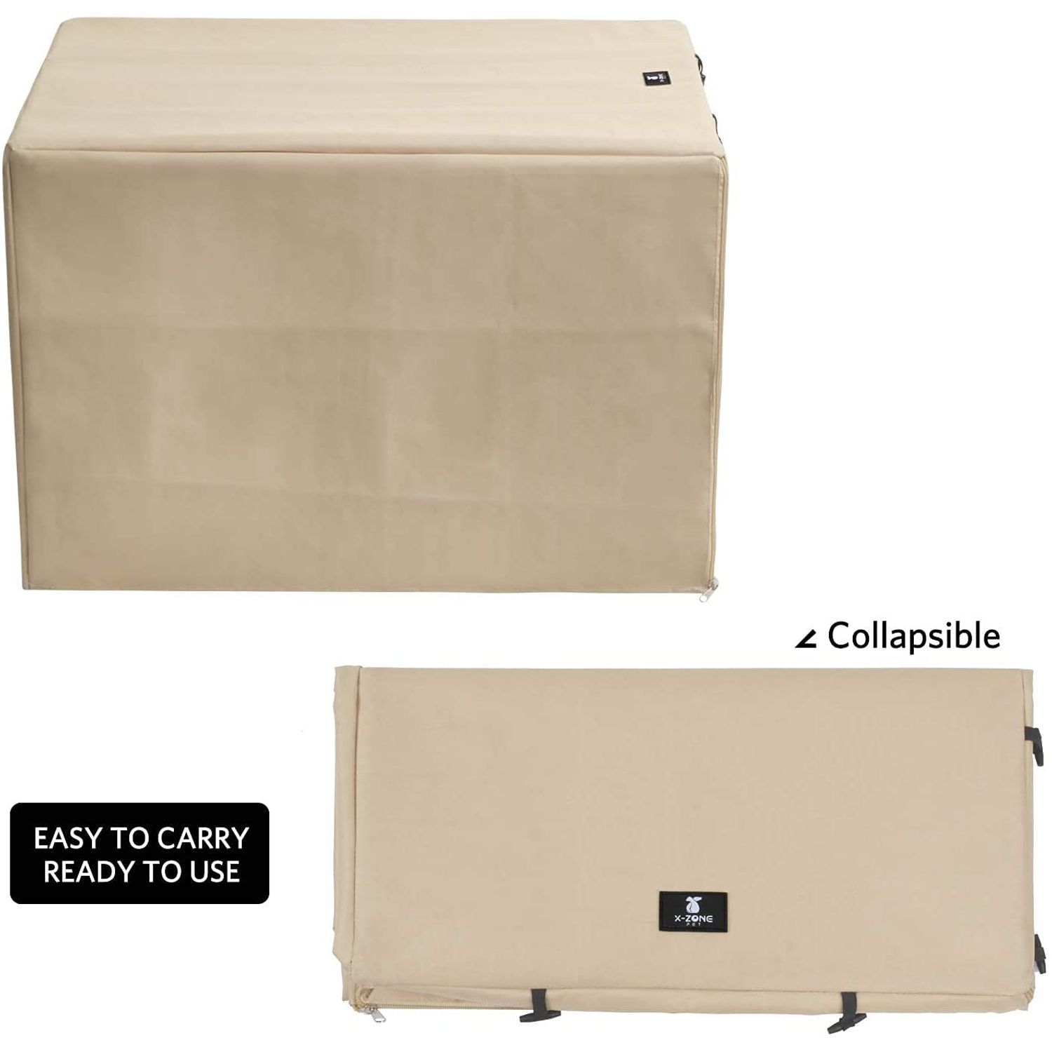 X-ZONE PET Double Door Dog Crate Cover - Polyester Pet Kennel Cover (Fits 24 30 36 42 48 inches Wire Crate) (30Inch, Tan)