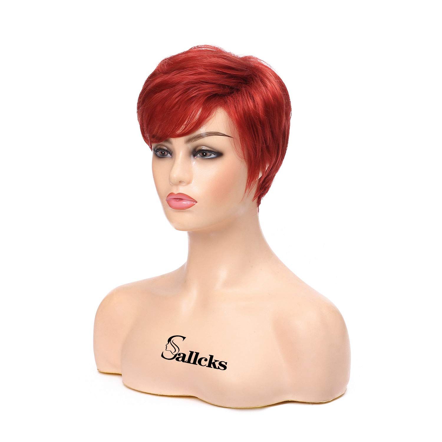 Short Red Wigs for Women Layered Natural Synthetic Heat Resistant Halloween Cosplay Costume Wig with Wig Cap