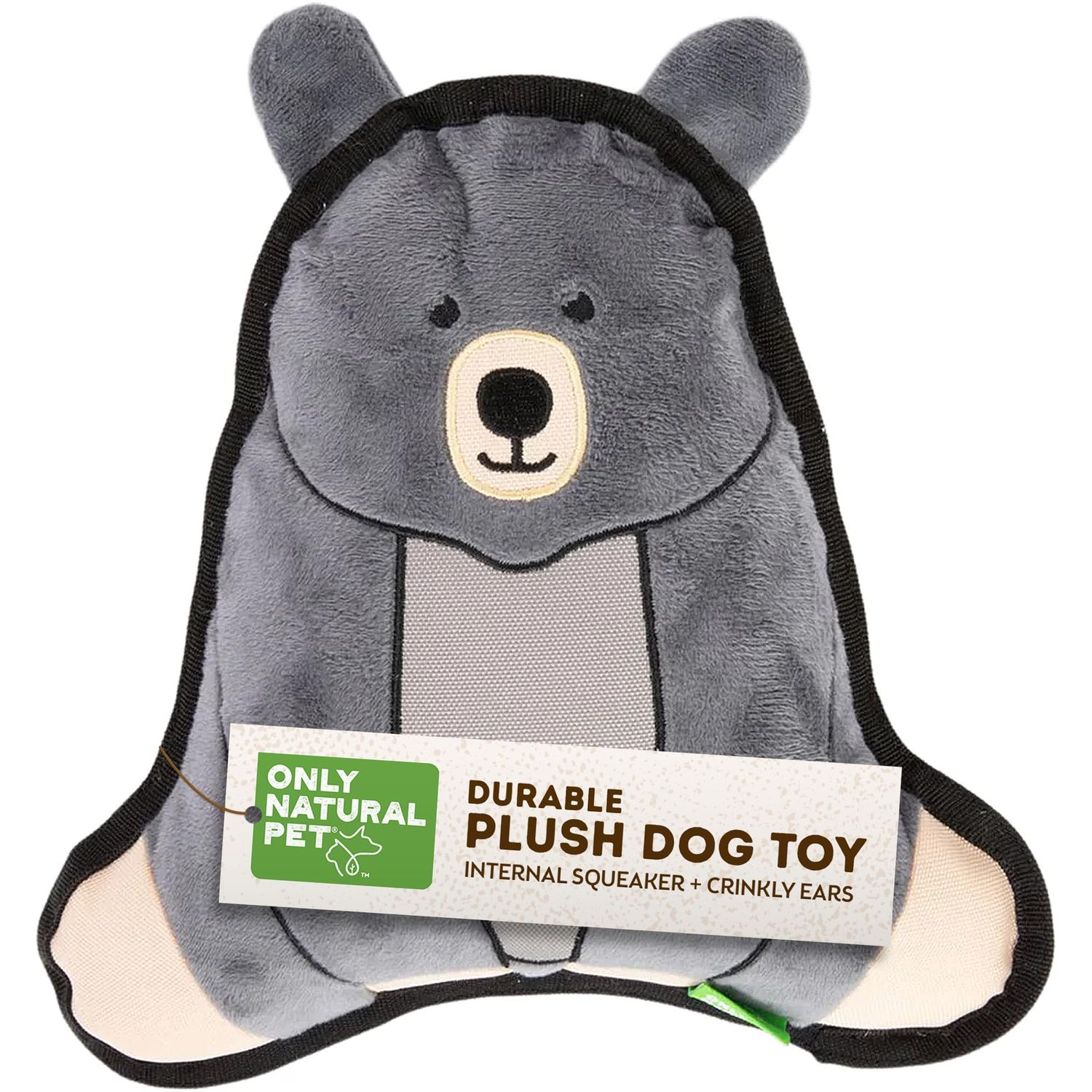 Only Natural Pet Mountain Friends Recycled Plush Dog Toys - Durable Double-Stitched Design with Internal Squeaker & Crinkly Ears - Stuffed Toy for Dogs, Squeaky Pet Toy | Beatrice The Bear, 9" x 9.5"