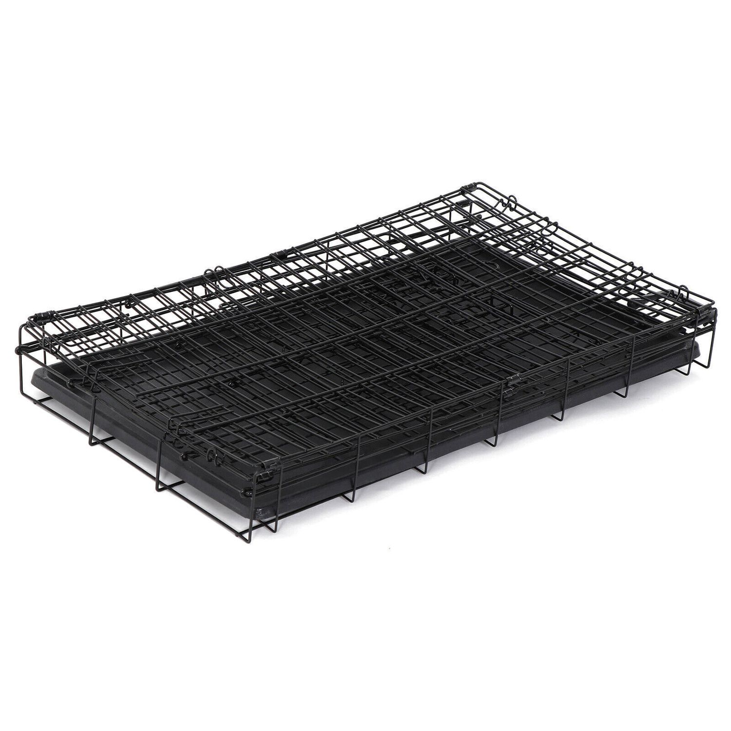 30" Durable Dog Crate Kennel 2 Door Folding Metal Pet Cat Cage with Tray Black