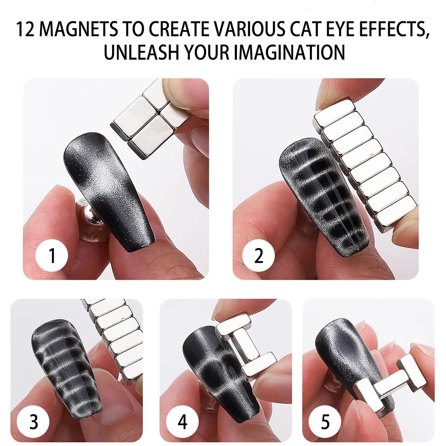 JFIYUOMCI 64Pcs Cat Eye Nail Magnet Set, Magnetic Nail Polish Magnet, Cat Eye Magnet for Nails, 3 IN 1 Magnets For Cat Eye Gel Polish, Cateye Nail Design Tools for DIY Nail Decoration Kit