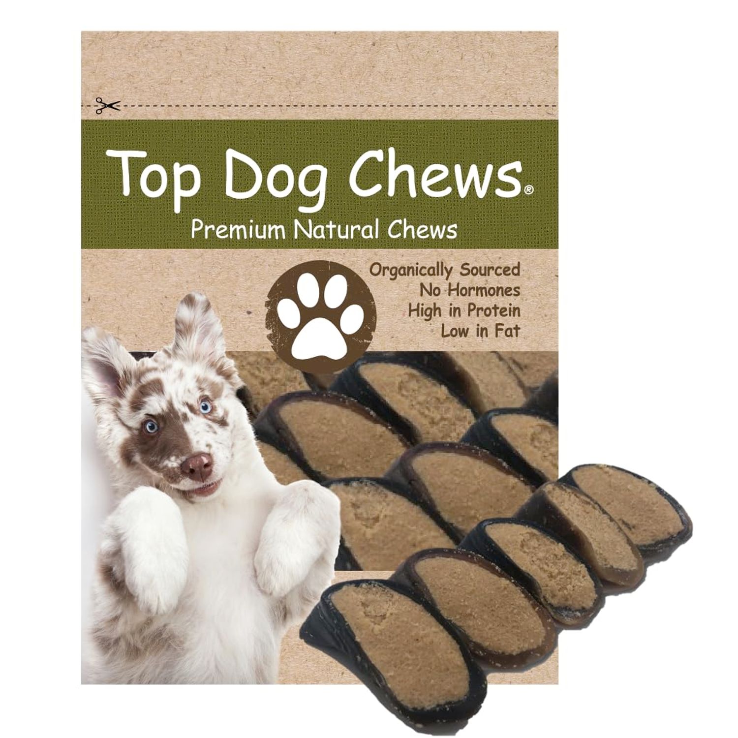 Top Dog Chews - 5 Pack of Peanut Butter Filled Cow Hooves Dog Treats. Long Lasting Natural Dog Chews, Great for Aggressive Chewers, (5 Pack, Peanut Butter)
