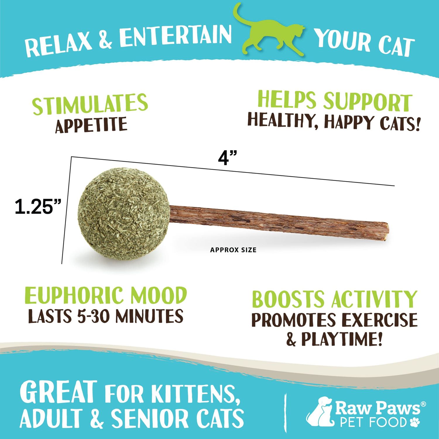 Raw Paws Catnip Lollipops, 6 ct - Cat Toys for Indoor Cats, Interactive Cat Toy, Catnip Toys, Silvervine Cat Toy, Silvervine for Cats, Cat Kicker Toy, Catnip Ball, Cat Ball Toy, Catnip Lolli-pops