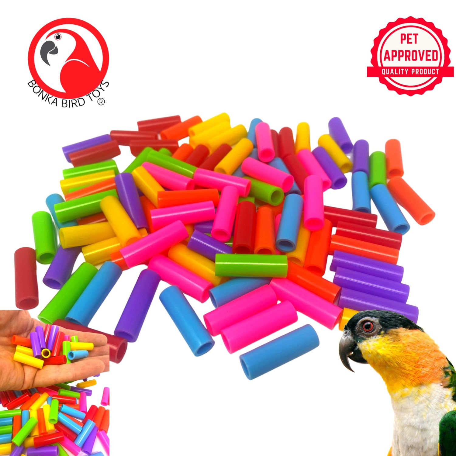 Bonka Bird Toys 2469 Pk 100 Colorful Plastic Tube Beads Foot Talon Craft Part Bird Toys Conure Parrotlet Quaker and Similar