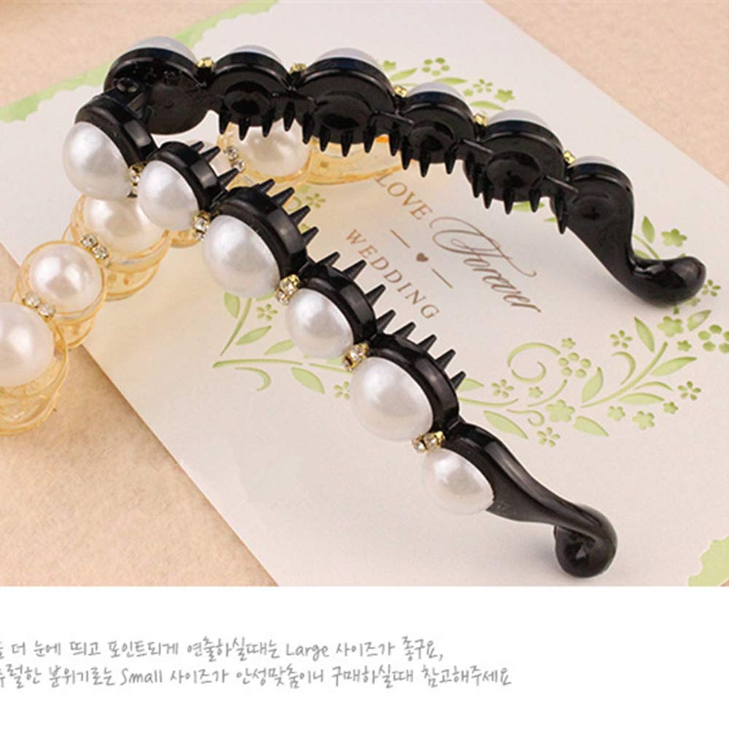 Ruihfas Fashion 2 Pcs Artificial Pearls Rhinestone Banana Clips Ponytail Holders Hair Clips
