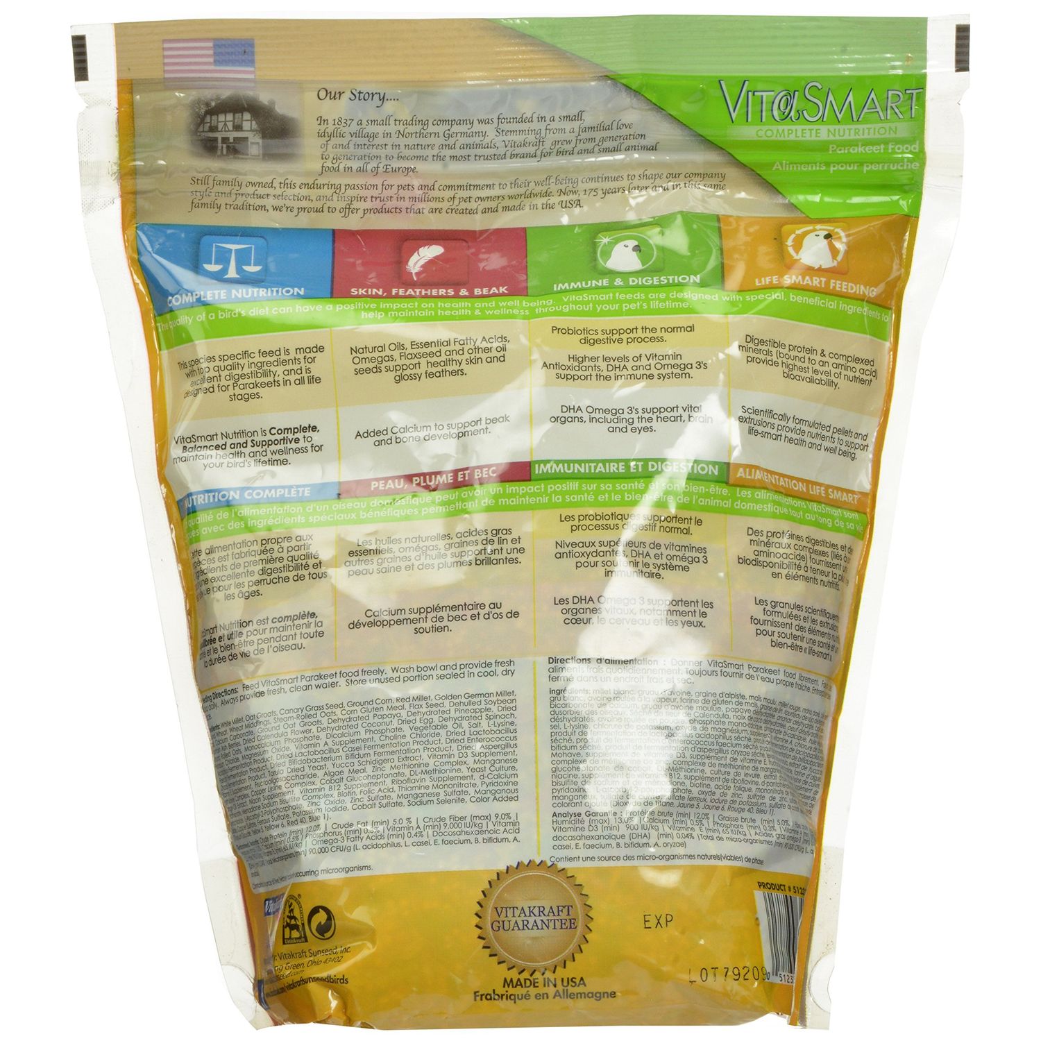 Vitakraft Vita Smart Gourmet Parakeet Food - Vitamin-Fortified - Daily Pet Bird Food 2 Pound (Pack of 1)