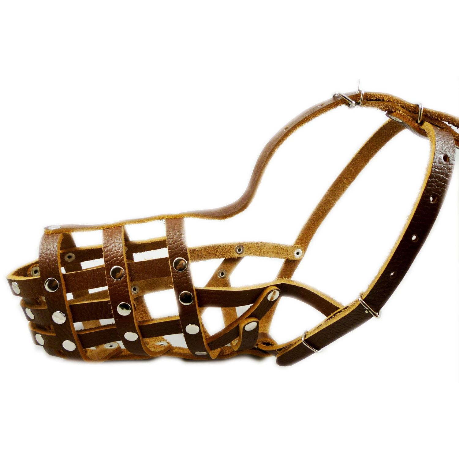 Secure Leather Mesh Basket Dog Muzzle #13 Brown - German Shepherd, Labrador, Husky, Retriever (Circumference 12.25", Snout Length 4.75")