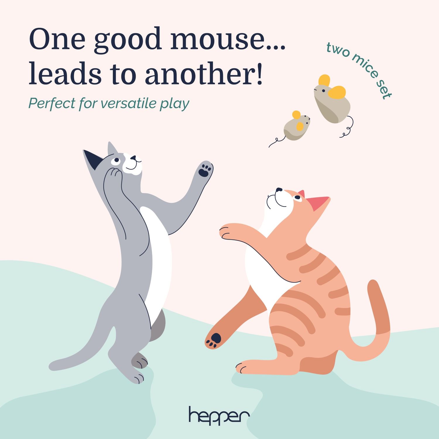 Hepper Catnip Mice Toy Set - Flax: Premium Catnip-Infused Mice Cat Toys for Endless Play, Multi-Textured Flax Fabric Ideal for Quiet Self-Play - 2 pcs Pet Toys for Cats for Kicking & Tossing