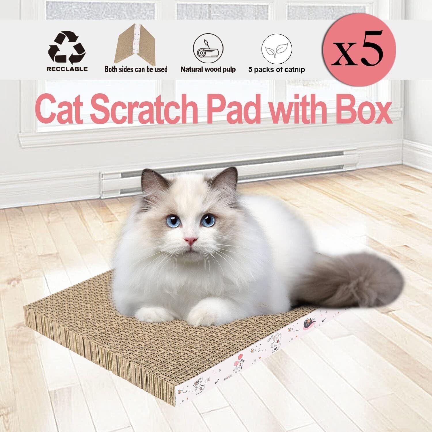 5 Packs in 1 Cat Scratch Pad with Box Cat Scratcher Recyclable Cardboard NEW