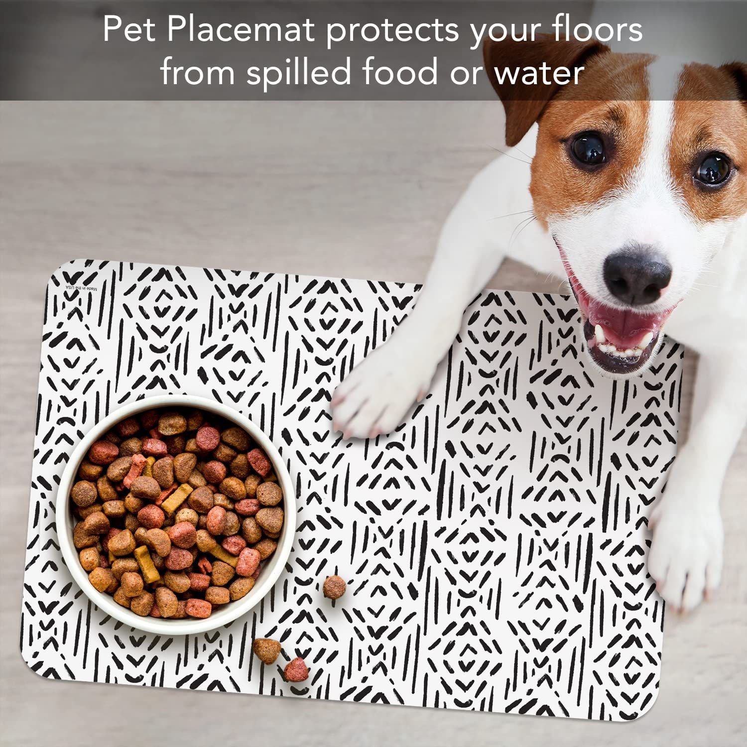 CounterArt Tribal Easy Care Waterproof Pet Placemat 17.13” x 11.25” Made in The USA of BPA Free Plastic, Safe for Pets, Protects Floors from Cat & Dog Bowls