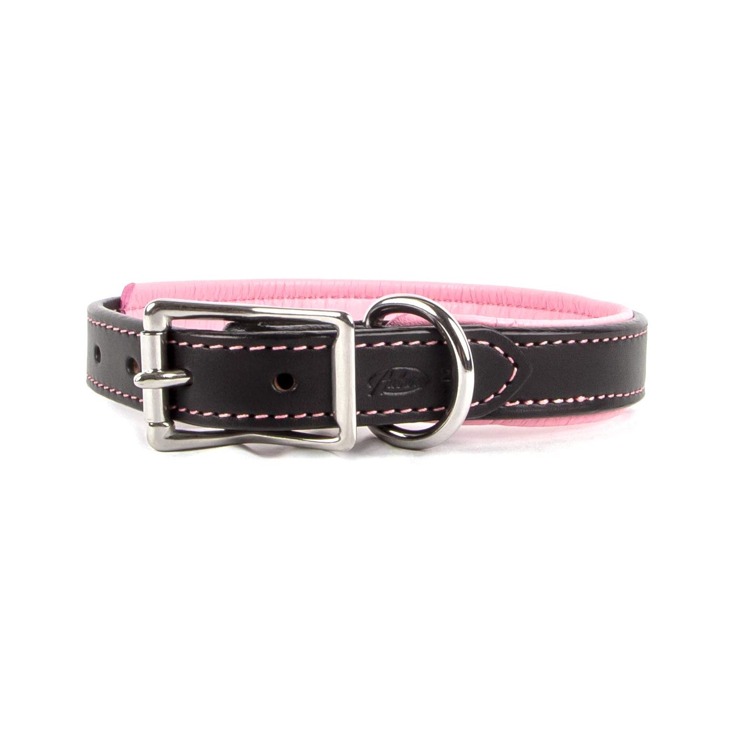 Padded Leather Dog Collar - Premium Quality Leather for Ultimate Comfort - Adjustable Fit for Maximum Security - Perfect for Everyday Walks or Special Occasions | Black/Pink, 24"