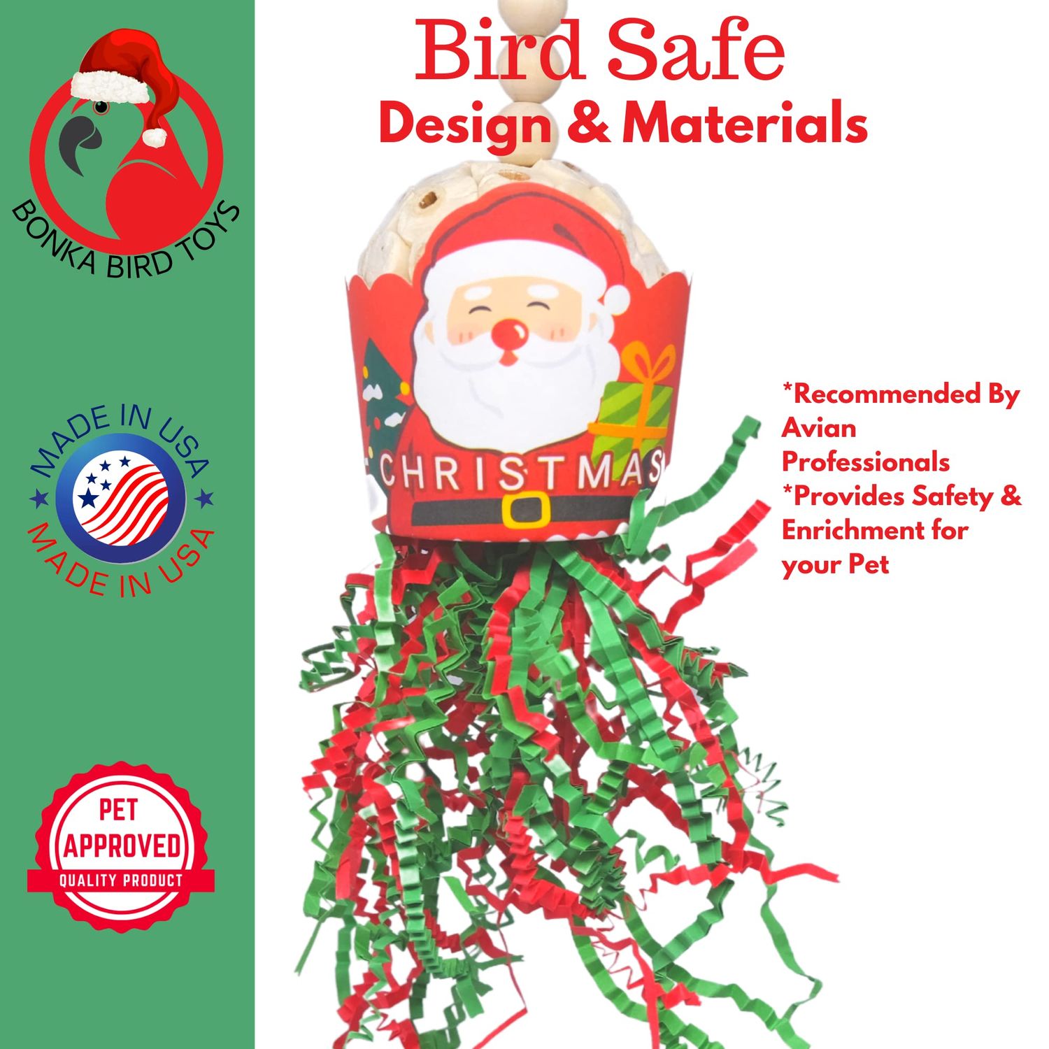 Bonka Bird Toys 2438 Santa Sola Christmas Cup Small Medium Festive Holiday Chew Treat Cockatiels Parakeets Conures and Other Similar Birds
