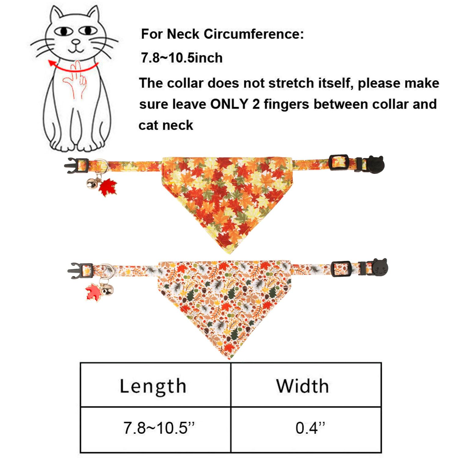 ADOGGYGO Fall Cat Collars Breakaway with Removable Bandana, Adjustable Autumn Thanksgiving Cat Collar Cute Fall Leaves Cat Bandana Collar for Cats Kittens (Fall)