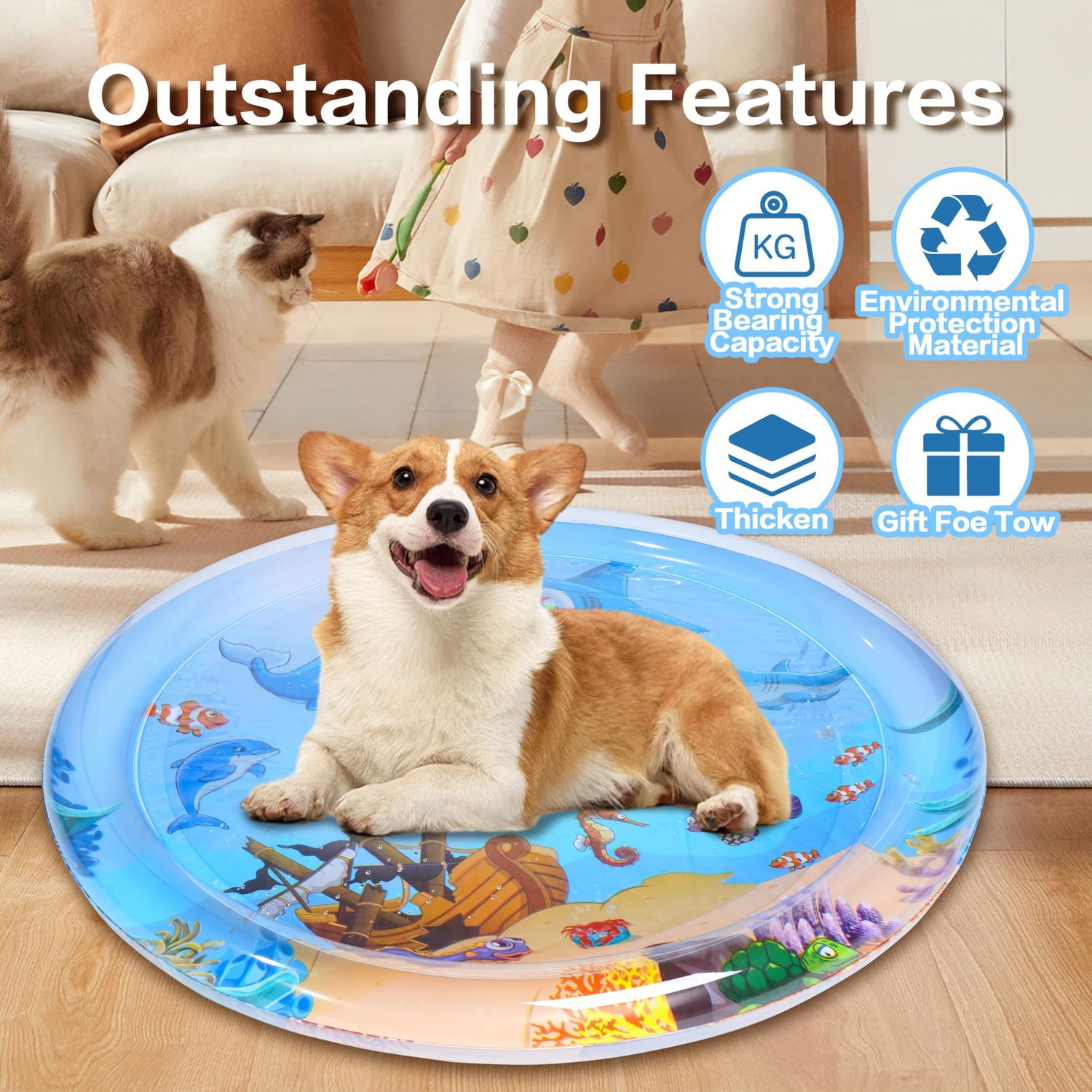 DHIMI Cats use cat Water Pads. （39 * 39 inch） Thickened and Unbreakable. Cat Toys. Indoor and Outdoor cat Play mats. Self Play Interactive Toys. Pet Toys. (Shark)