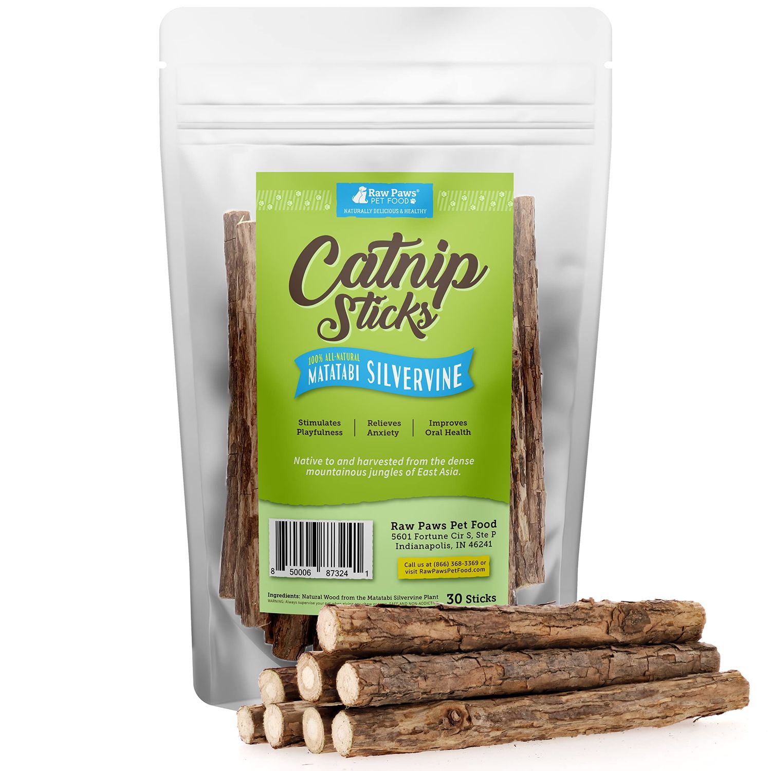 Raw Paws Silvervine Sticks, 30 ct - Silvervine Cat Toys for Indoor Cats - Catnip Sticks - Matatabi Cat Chew Stick - Silvervine for Cats, Silver Vine Sticks Cat Kicker Toy, Cat Toy Silvervine