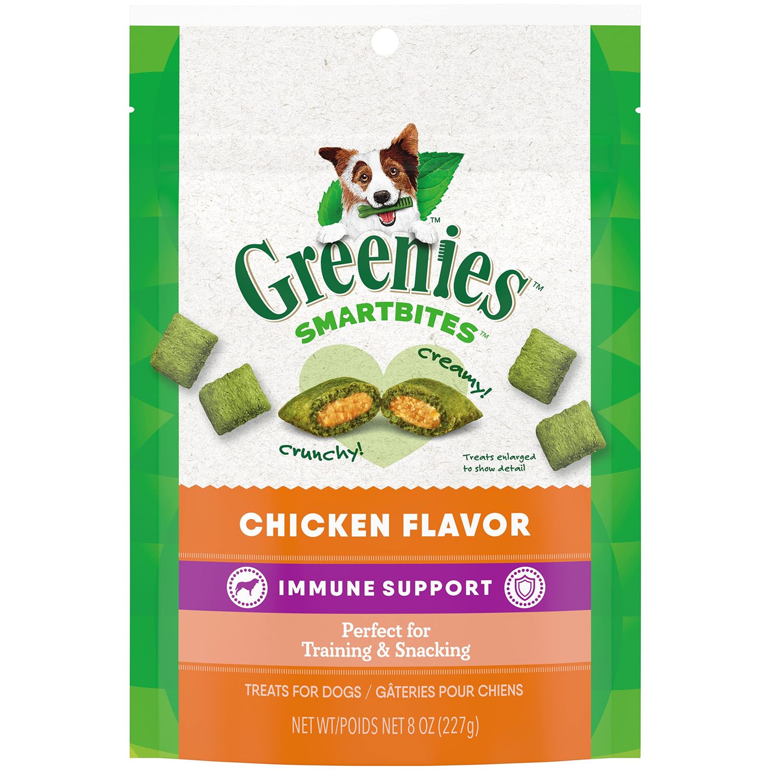 Greenies Smartbites Immune Support Crunchy & Soft Dog Treats, Chicken Flavor, 8 oz. Pouch