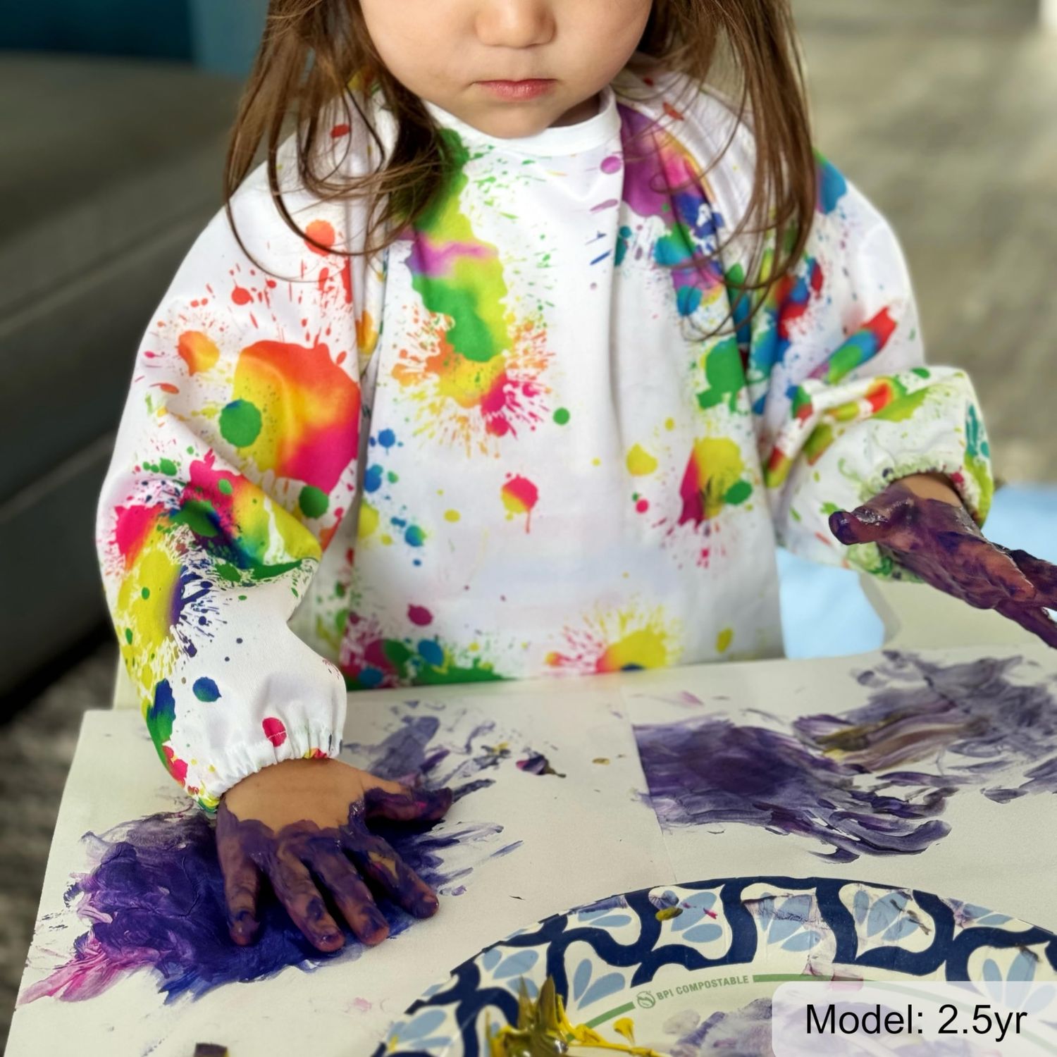 Madrona Brands Toddler Art Smock & Baby Bib Fits Kids 1-3 Years | Full Sleeve Waterproof Crafts Cover, Paint Apron