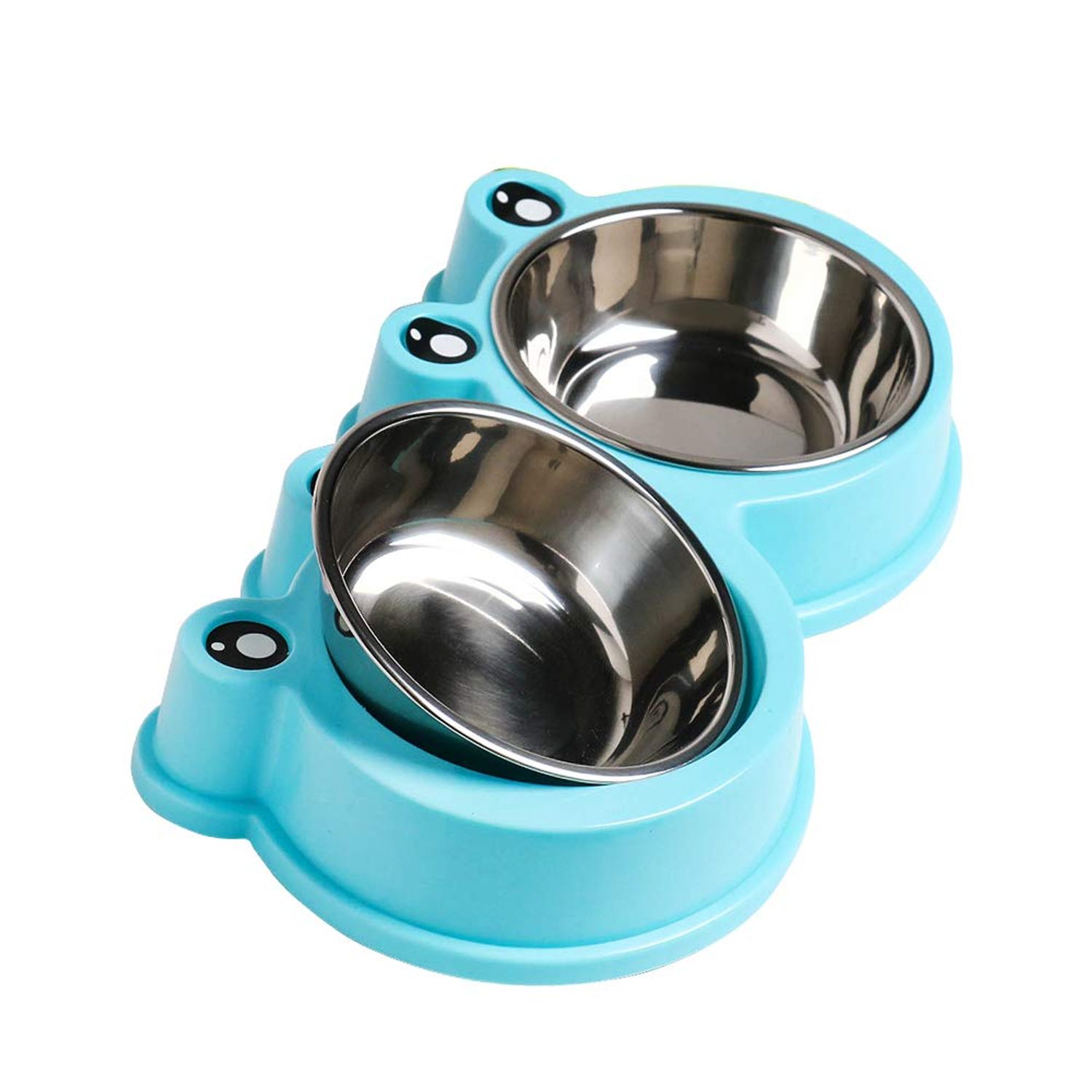 Skrtuan Double Dog Cat Bowls Premium Stainless Steel Pet Bowls with No-Slip Stainless Steel Cute Modeling Pet Food Water for Feeder Dogs Cats Rabbit and Pets