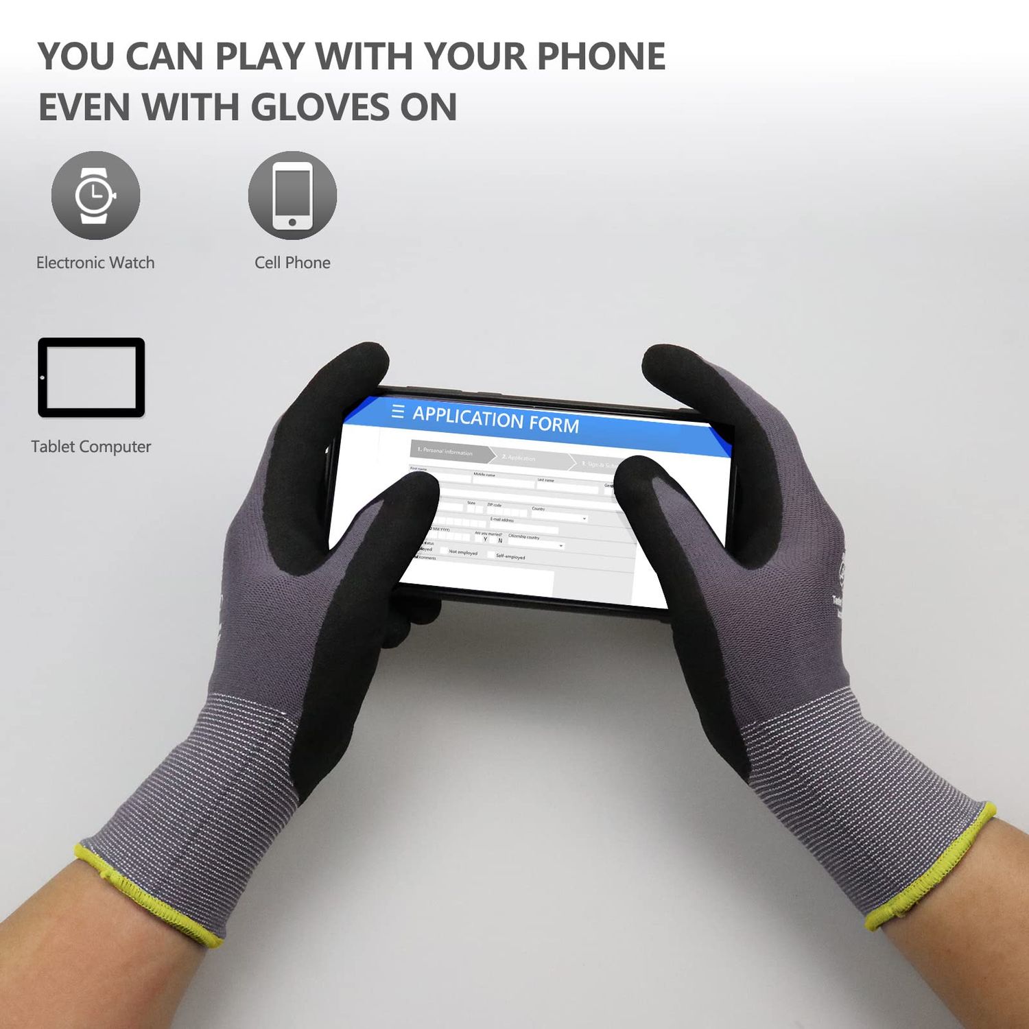 LOCCEF Work Gloves MicroFoam Nitrile Coated-6 Pairs,Seamless Knit Nylon Gloves,Gray Work gloves (8/M, Gary-6 Pairs)