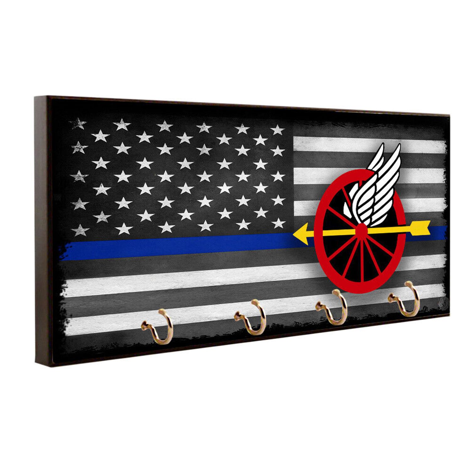 Thin Blue Line Flag Motors Motorcycle Winged Wheel Key Hanger Dog Leash Holder