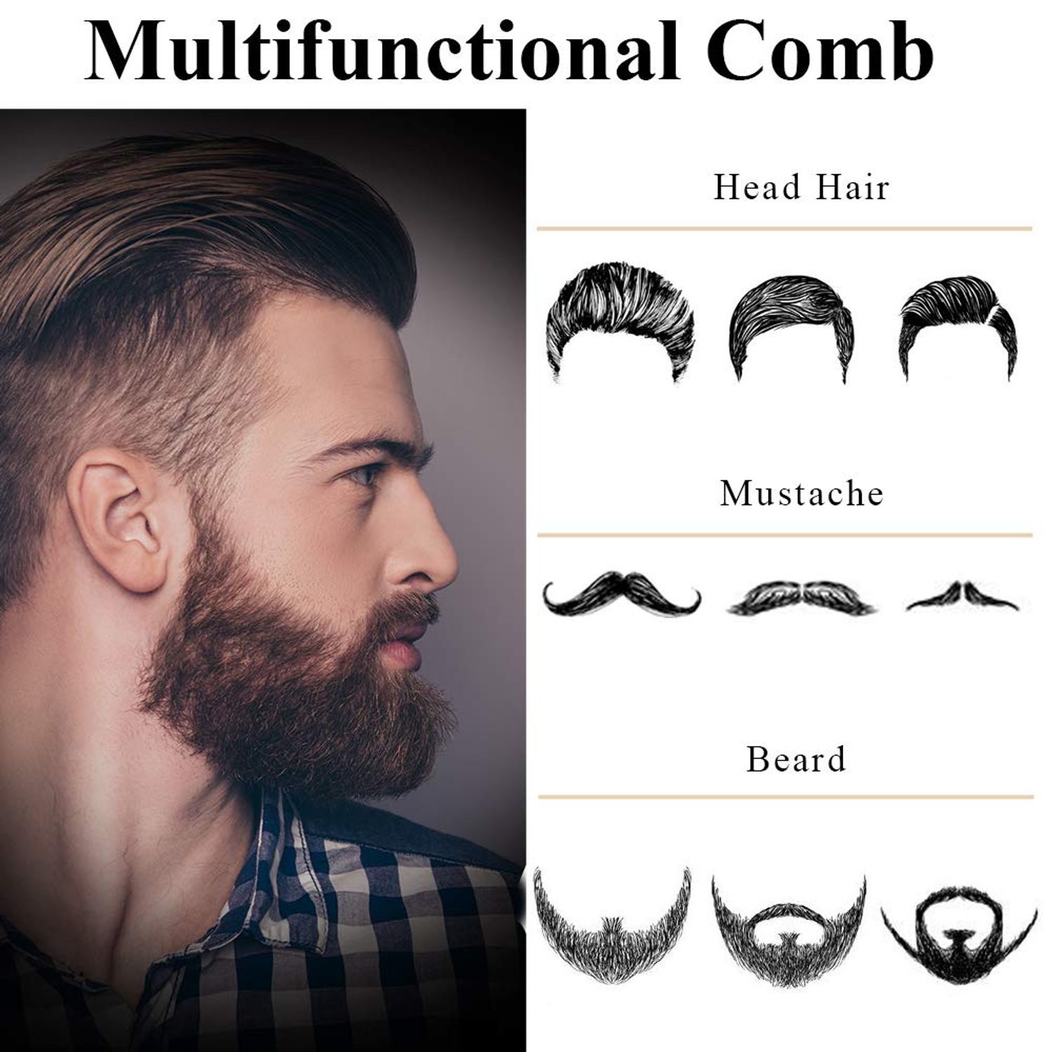 Stainless Steel Metal Hair & Beard Comb, AhfuLife Multifunctional Folding EDC Pocket Comb With Bottle Opener Fits In Keychain - Anti-Static Hair & Beard Care Comb Mustache Comb - Presented in Gift Box
