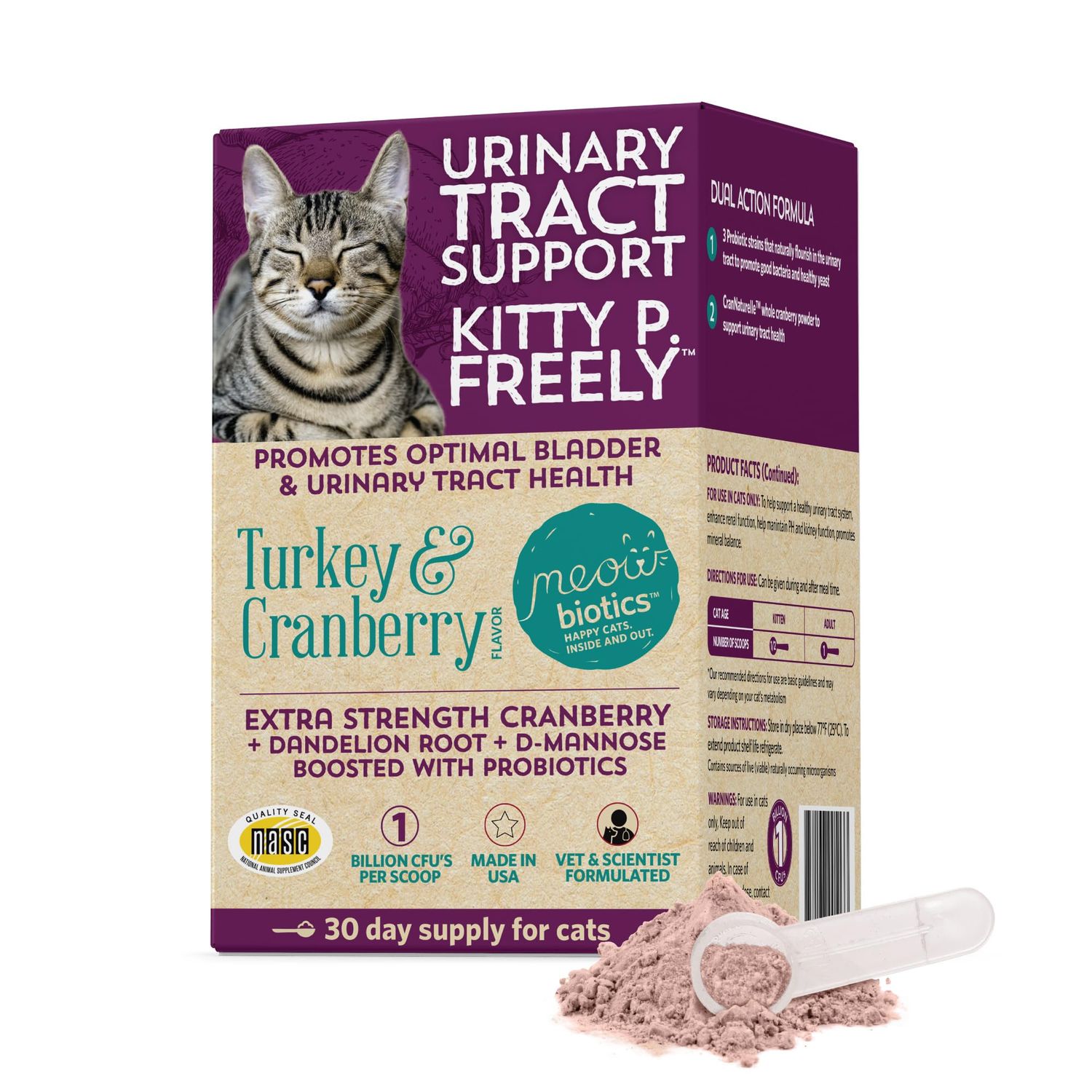 Meowbiotics Kitty P. Freely Cat Urinary Supplement, Cranberry for UTI & Kidney Support Powder Probiotics for Cats, Made in USA (30 Days)
