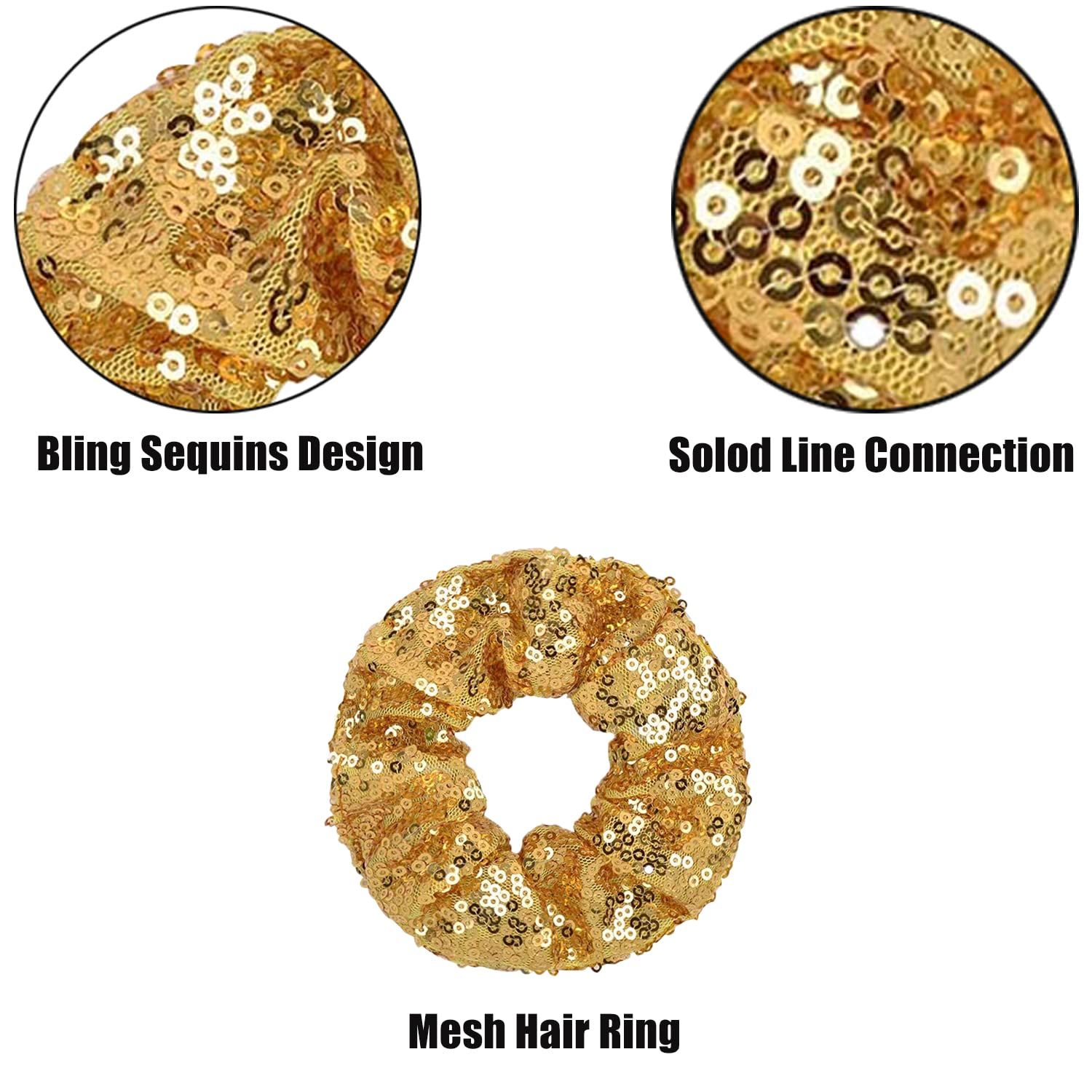 12 Pcs Gold Sequin Scrunchies Bridesmaid Scrunchies Elastics Ponytail Holders Hair Wrist Ties Bands Cloth Scrunchies for Show Gym Dance Party Club Girl Women