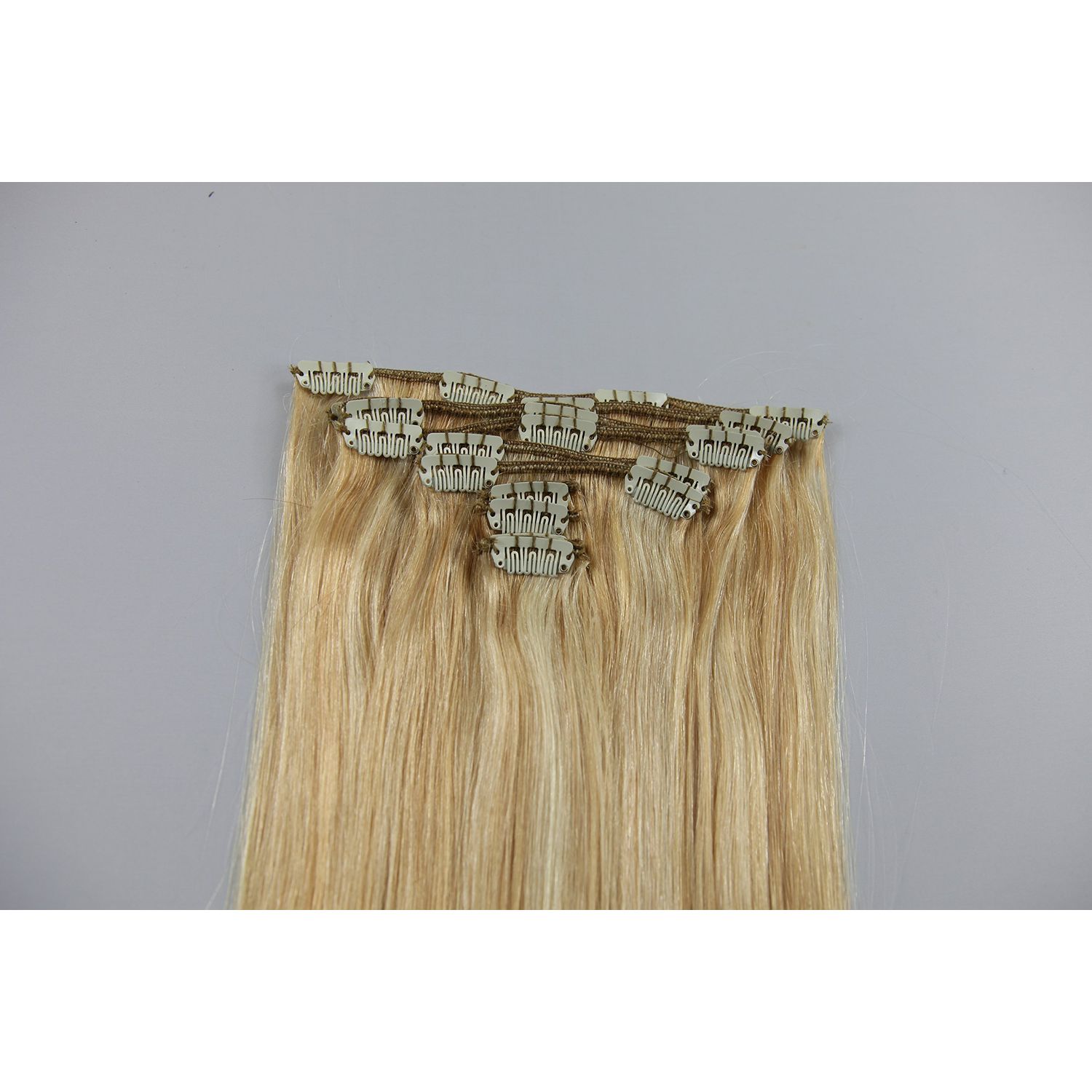 TRESSMATCH® 20"-22" Clip in Remy Human Hair Extensions Thick to Ends Ginger Blonde Highlights (Color #27B/613)10 Pieces(pcs) Full Head Set(160grams)