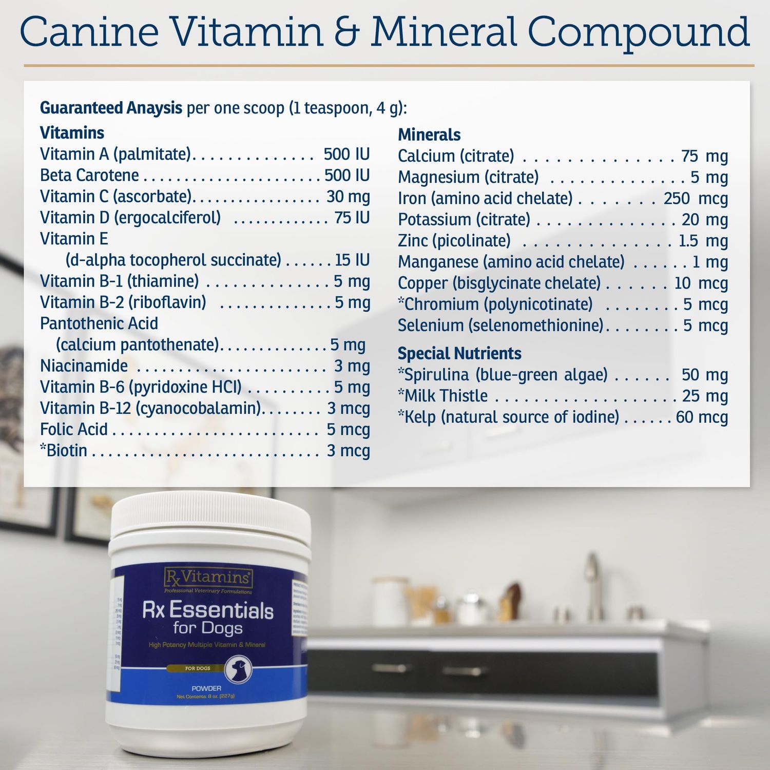 Rx Vitamins Essentials for Dogs - Daily Dog Multivitamin Powder - with Blue Spirulina for Dogs, Kelp Powder, and Milk Thistle for Dogs - Complete Dog Vitamins and Essential Minerals - 8 oz