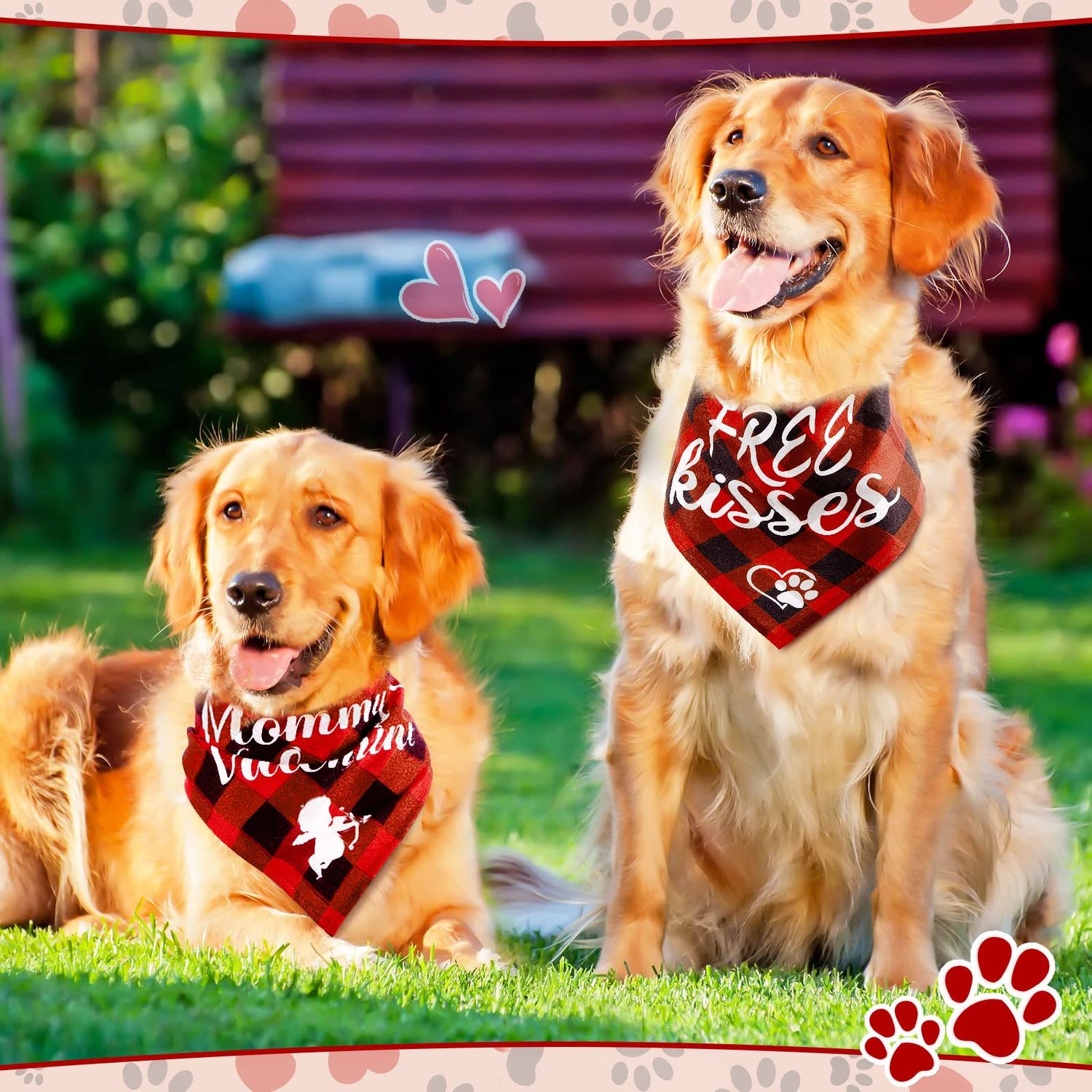 Weewooday 2 Pieces Valentines Day Dog Bandana Buffalo Plaid Valentine Scarf Red Black Checked Puppy Bandanas for Pets Dogs Cats Accessories
