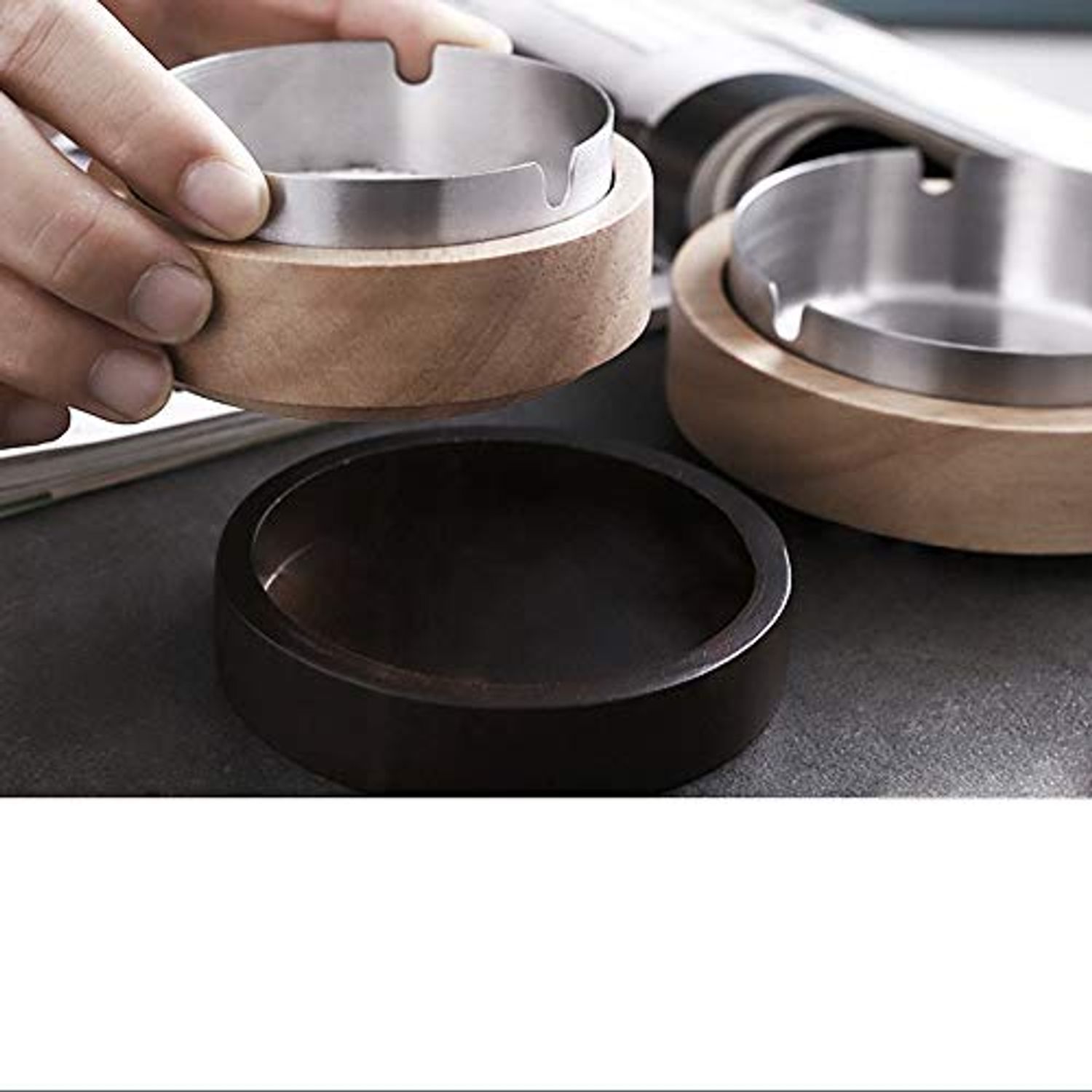 VViN Windproof Ash Tray for Weed with Lid - Large, Cigarette Ashtray Wood with Stainless Steel Liner for Outdoors and Indoors Use, Smoking Ashtray for Home Office