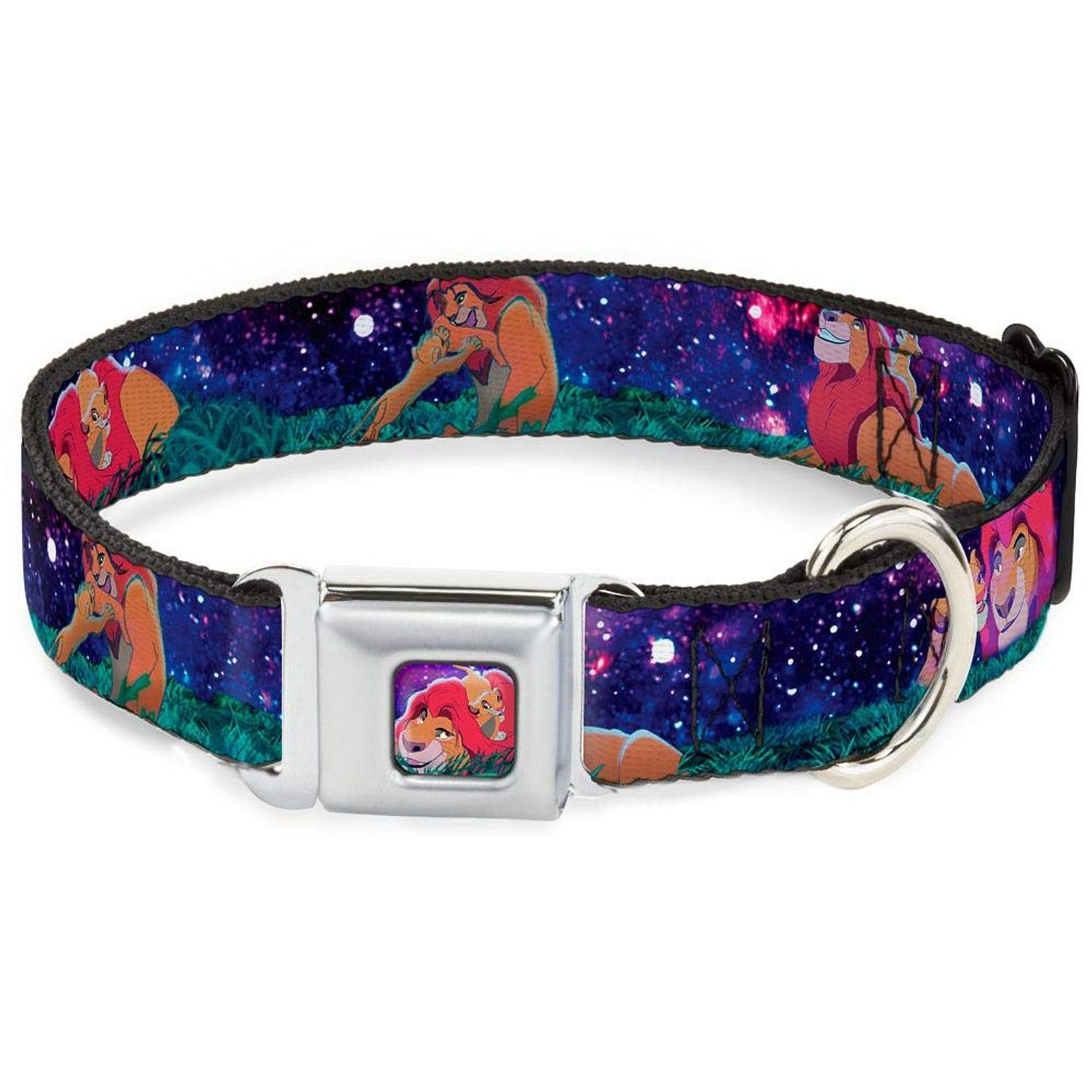 Dog Collar Seatbelt Buckle Mufasa Simba Night Poses 15 to 26 Inches 1.0 Inch Wide (DC-WDY111-L)