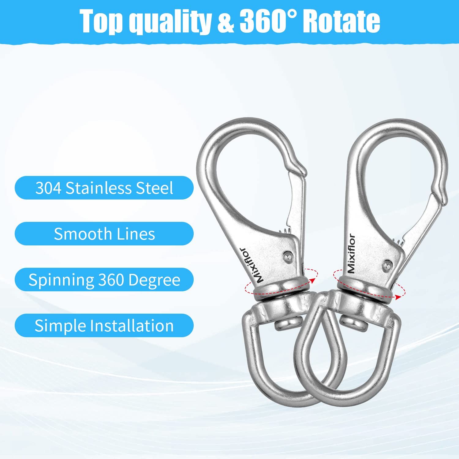Mixiflor Stainless Steel Swivel Eye Snap Hook, 4 Pack (4 Inch) Swivel Snap Hook Flag Pole Clips, Rotating Diving Clips Spring Hooks for Flag Poles, Dog Leash, Key Chain, Boat Anchor Rope, Bird Feeder