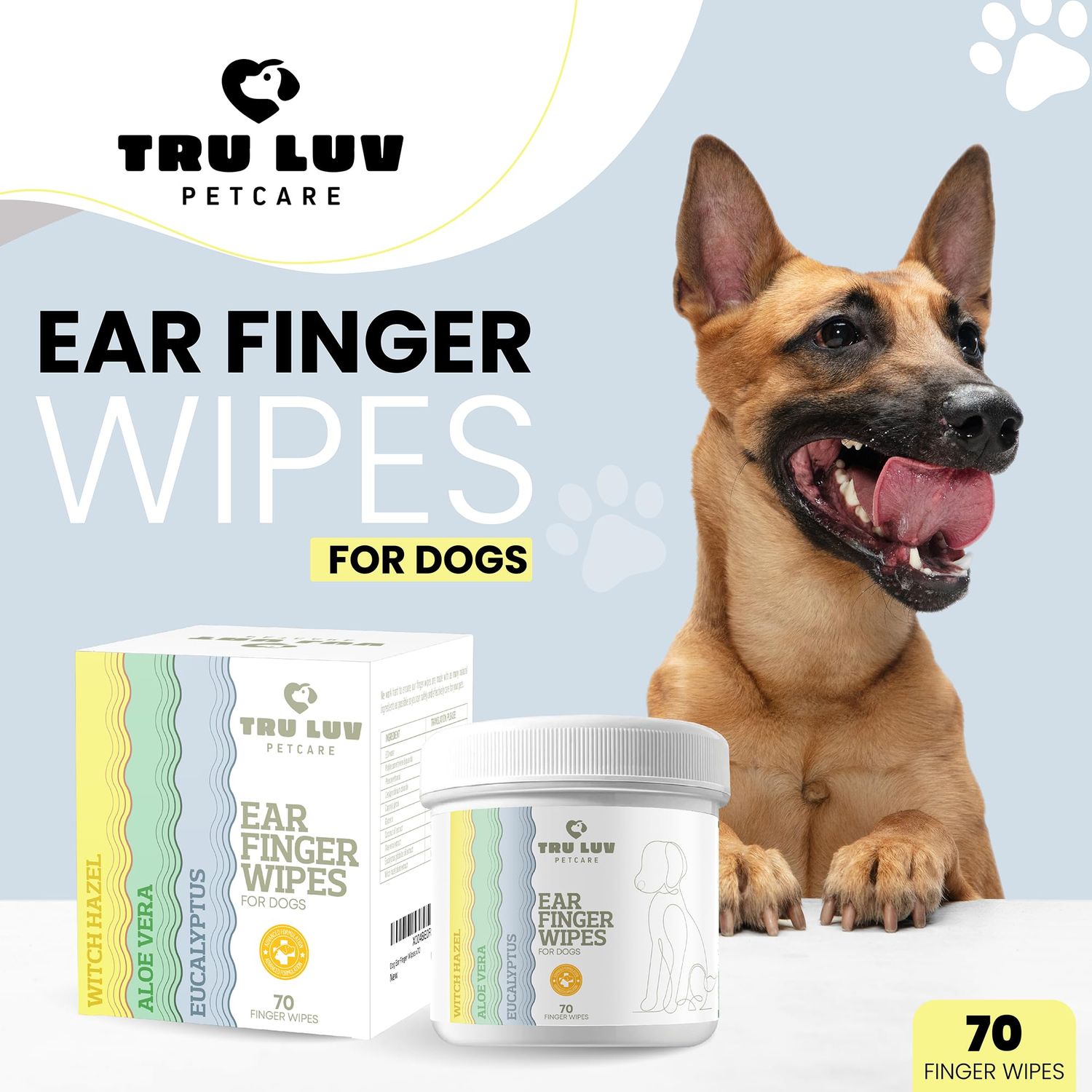 70 Ear Finger Wipes for Dogs - Finger Ear Wipes for Dogs - Dog Ear Cleaner Finger Wipes - Dog Ear Wipes Finger - Dog Ear Wipes Cleaning - Dog Ear Cleaning Pads - Clean Ear Finger Pads for Dogs