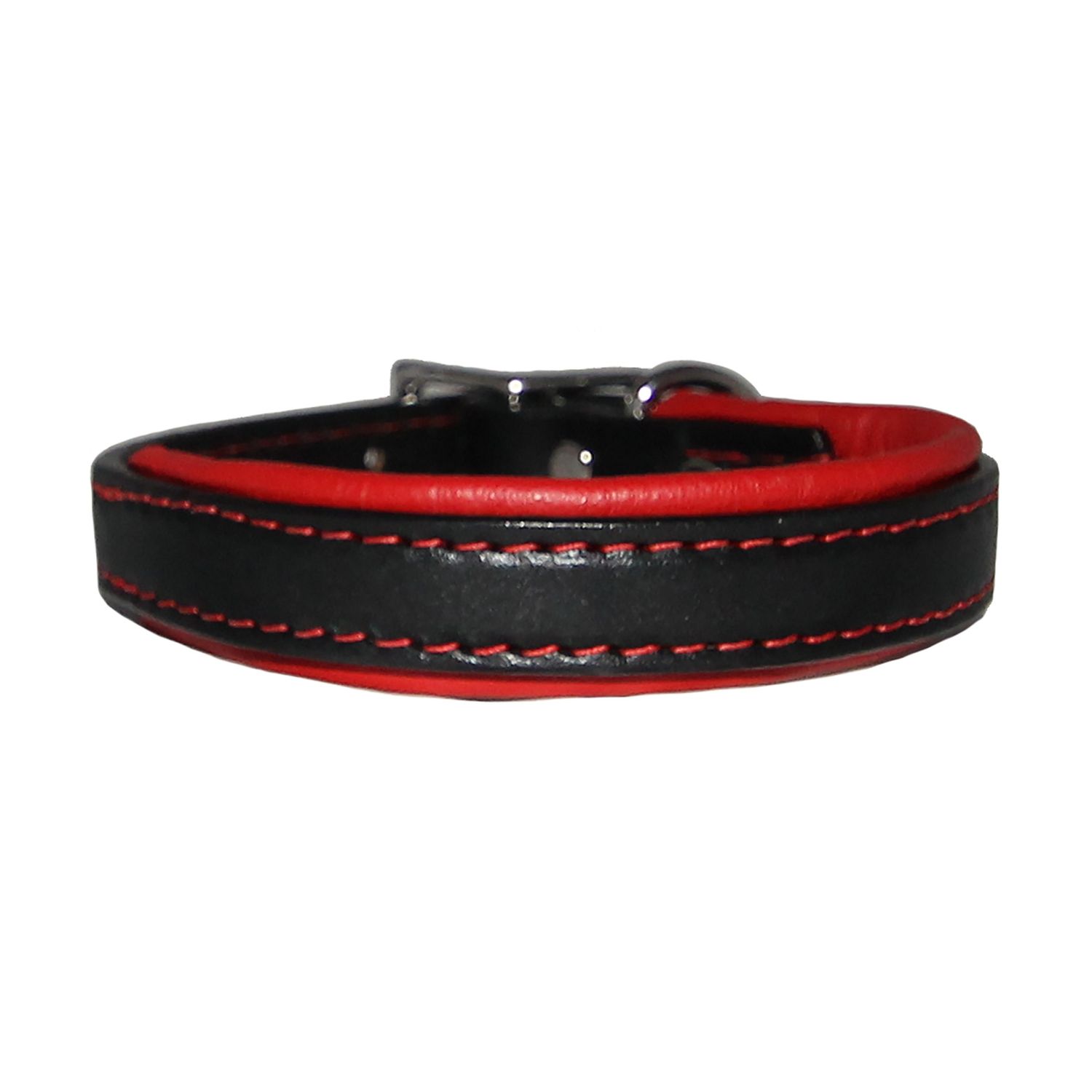 Padded Leather Dog Collar - Premium Quality Leather for Ultimate Comfort - Adjustable Fit for Maximum Security - Perfect for Everyday Walks or Special Occasions | Black/Red, 20"