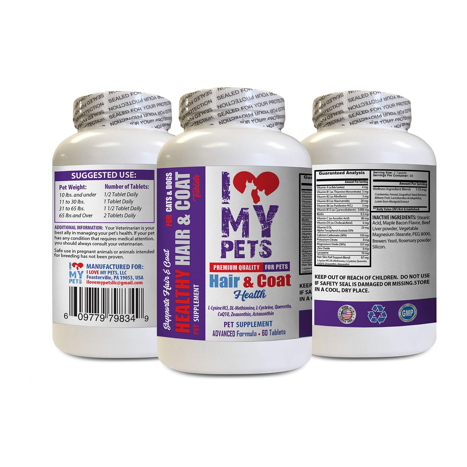 I LOVE MY PETS LLC Healthy Coat for Dogs - PET Healthy Hair and Coat - for Dogs and Cats - Premium Formula - Dog Vitamin e - 1 Bottle (60 Treats)