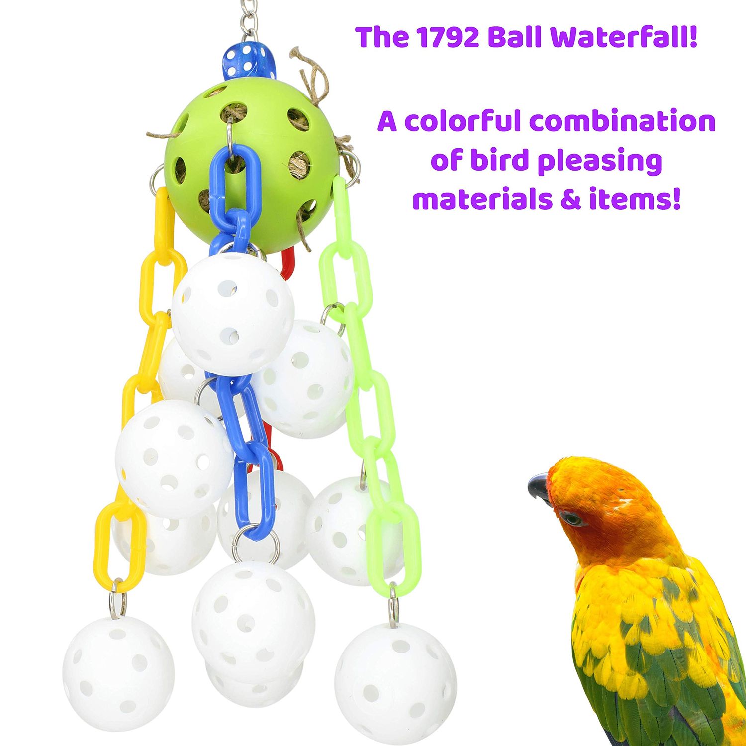 1792 Ball Waterfall Bonka Bird Toys Colorful Pull Plastic Chain Parrot Quaker Parrotlet Cockatoo African Grey