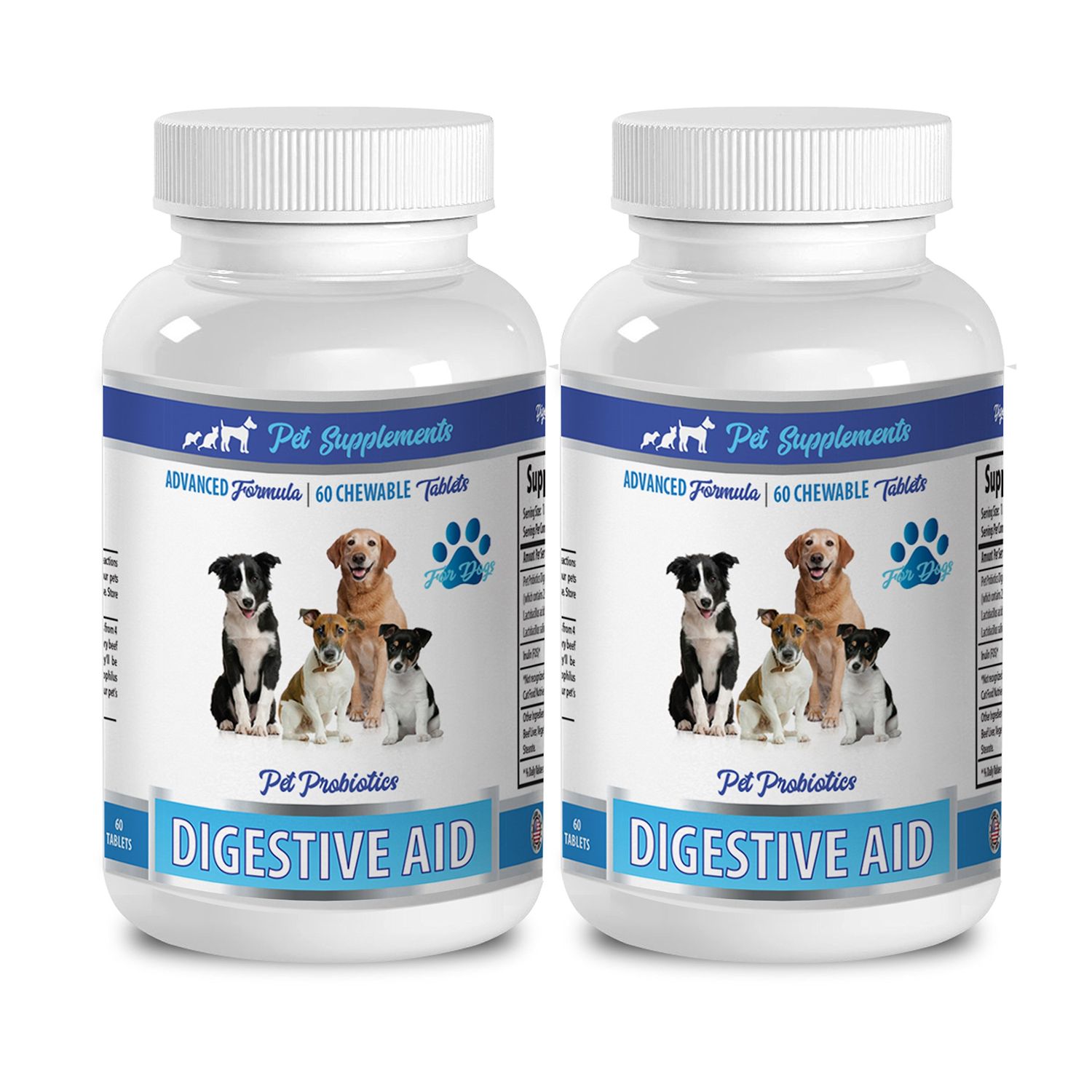 Wellness Dog Treats - Dog Digestive AID - PROBIOTICS - Powerful Formula - Inulin prebiotic - 2 Bottle (120 Chews)