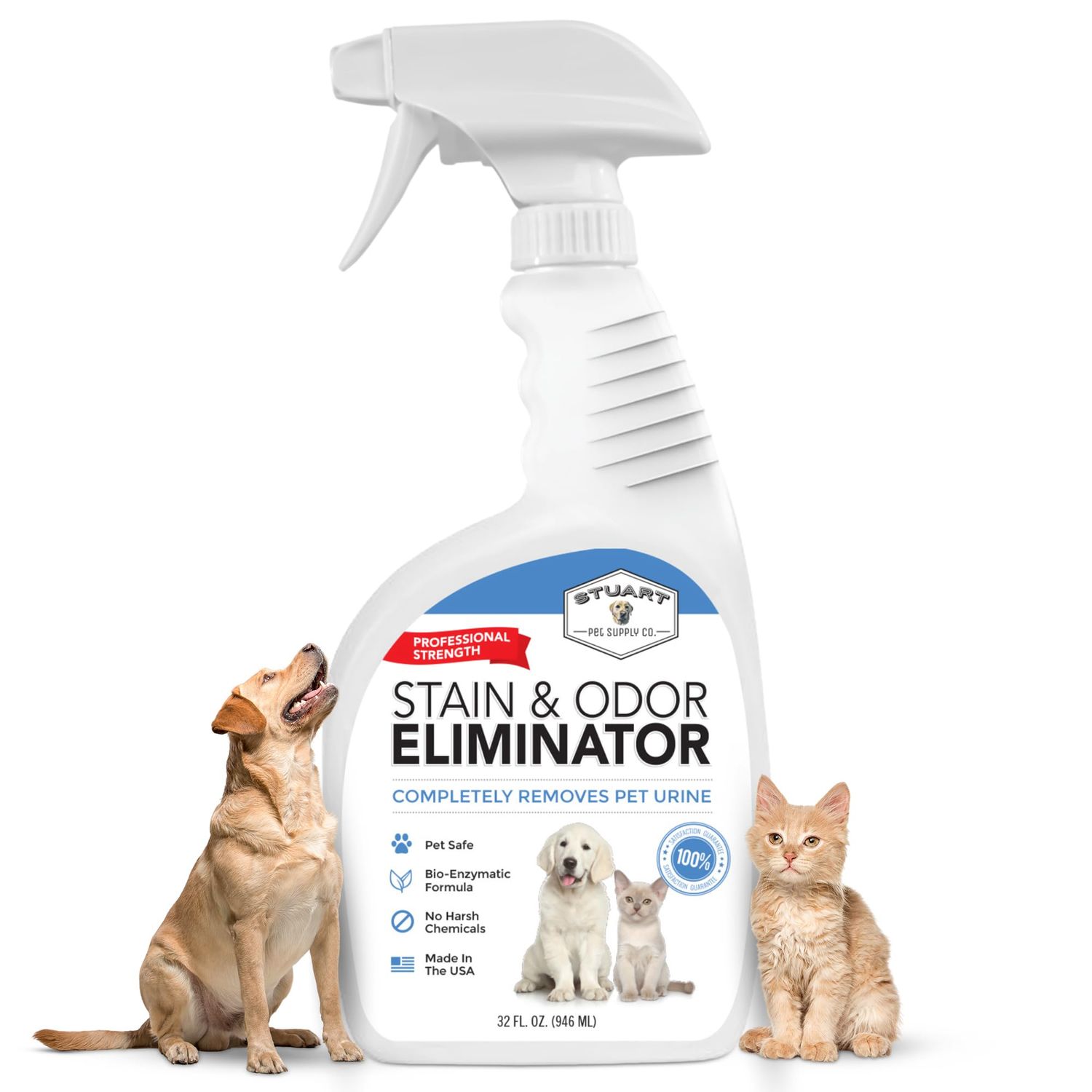 Stuart Pet Supply Co. Professional Strength Pet Stain and Odor Eliminator Urine Odor Remover Pet Urine Enzyme Cleaner Enzymatic Cleaner for Dog Urine and Cat Urine Pet Odor Eliminator (32 oz.)