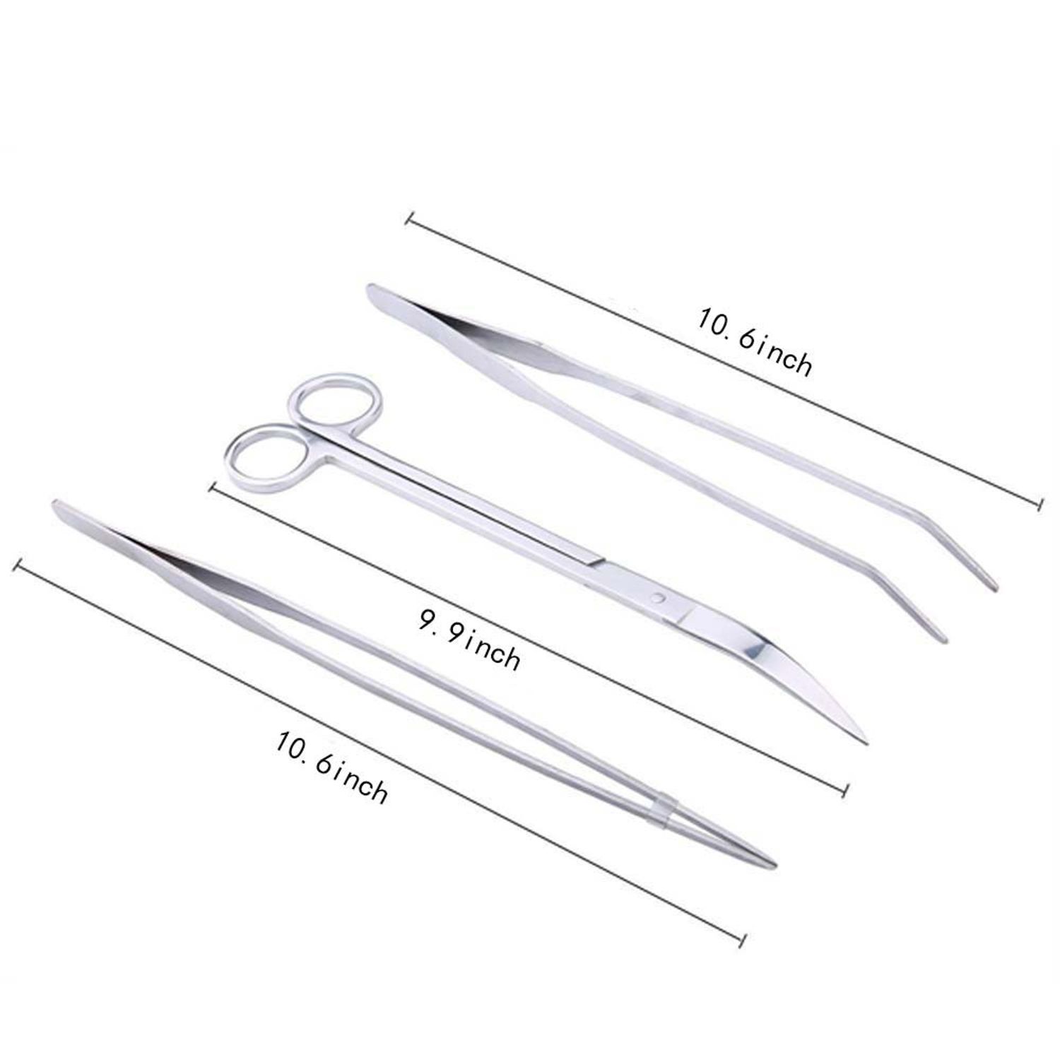 Aquarium Tweezer Set - FEITA Long Stainless Steel Curved & Straight Aquarium Feeding Tweezers Scissors Maintenance Tools Kit (3 Pcs)