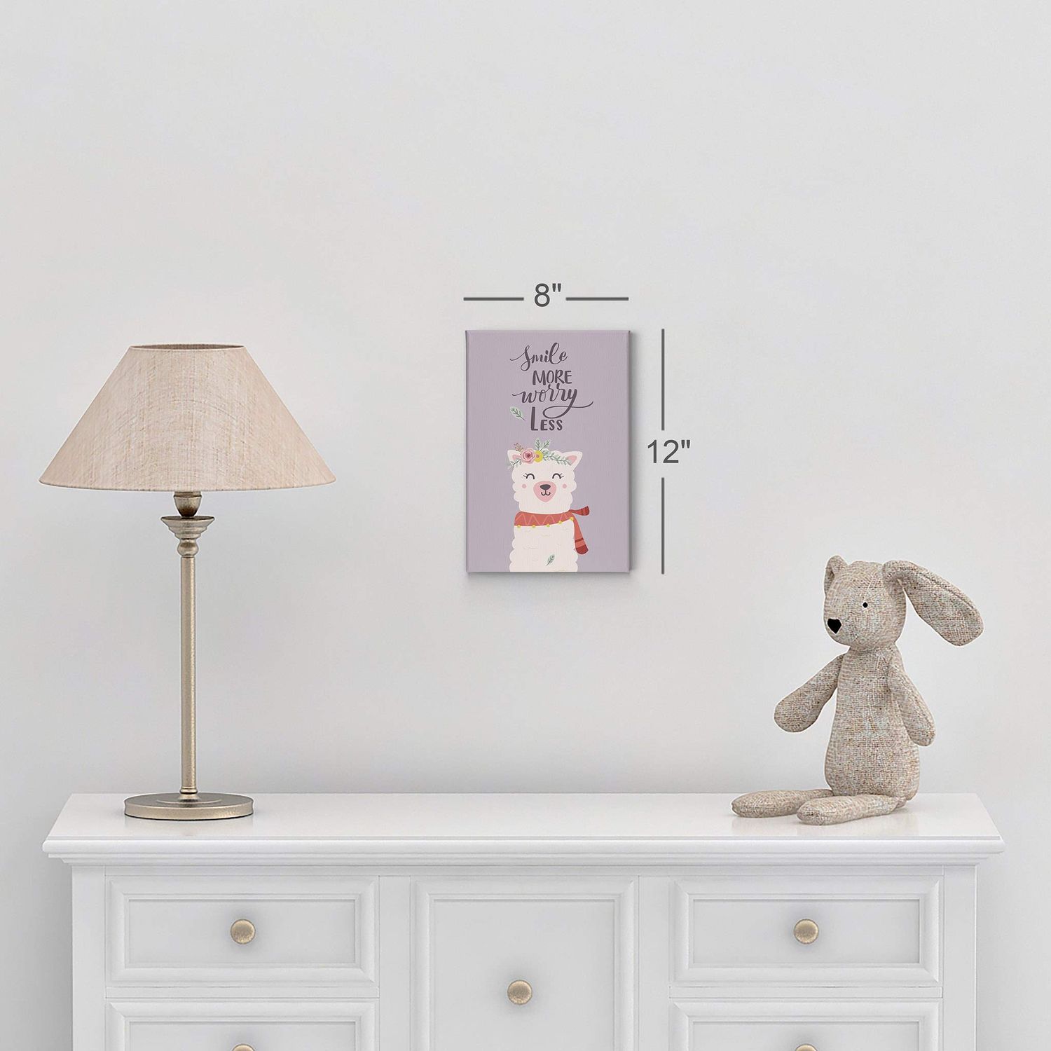 Smile Art Design Smile More Worry Less Cute Alpaca Purple Background Canvas Print Kids Room Decor Wall Art Baby Room Decor Kids Room Decor Nursery Decor Ready to Hang Made in The USA 36x24