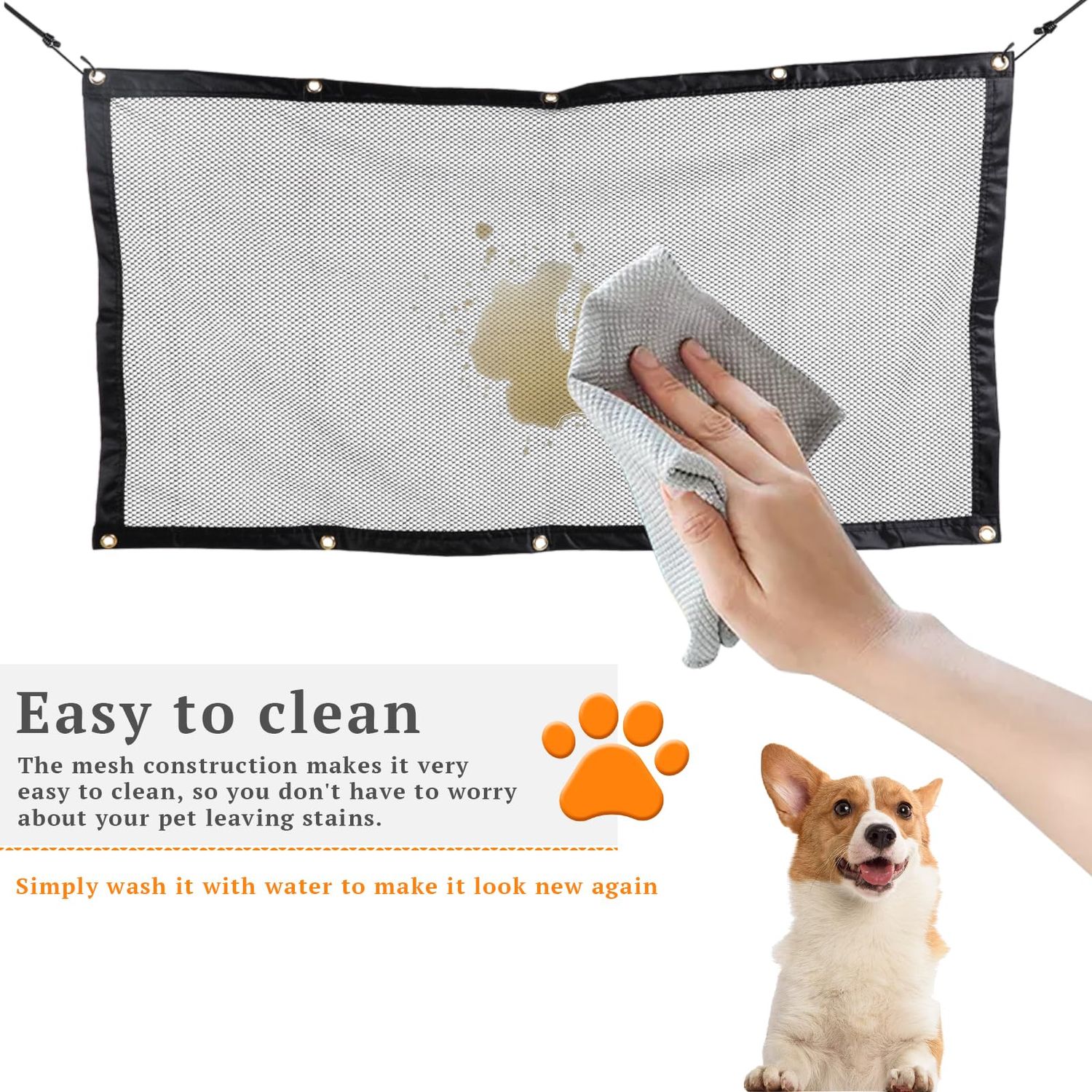 Dickno Car Mesh Organizer, 44.9''×24'' Stretchable Vehicle Pet Barrier Backseat Mesh with Adjustable Ropes and Hooks, Universal Auto Back Seat Safety Fence Divider for Pet Children