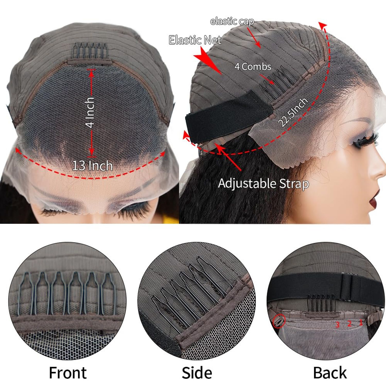 veravicky Kinky Straight Lace Front Wigs Human Hair 180% Density 13x4 Glueless Wigs for Women 18 inch Yaki Straight Wigs Pre Plucked with Baby Hair Natural Color