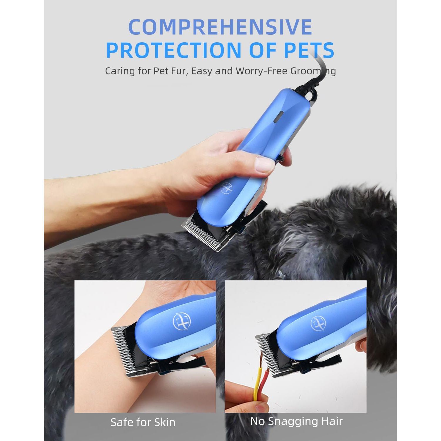 E-Hunter Professional Dog Grooming Clippers Kit, 24V High Power for Thick Coats, Quiet Dog Clippers with 10 Metal Guard Combs & Brush, Ideal Dog Hair Remover for Cats and Pets