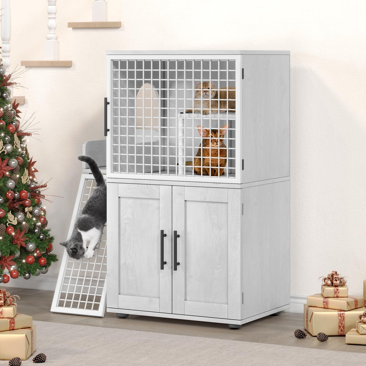 Cat Litter Box  Furniture Hidden Cat Litter Box Enclosure Cat House with Ladder