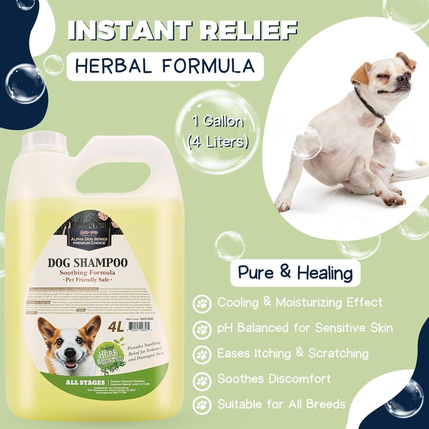 Alpha Dog Series - Grooming Natural Herbal Dog Shampoo, pH Balanced Shampoo for Dogs, Moisturizing Soothing Dog Shampoo for Sensitive Skin - 1 Gallon