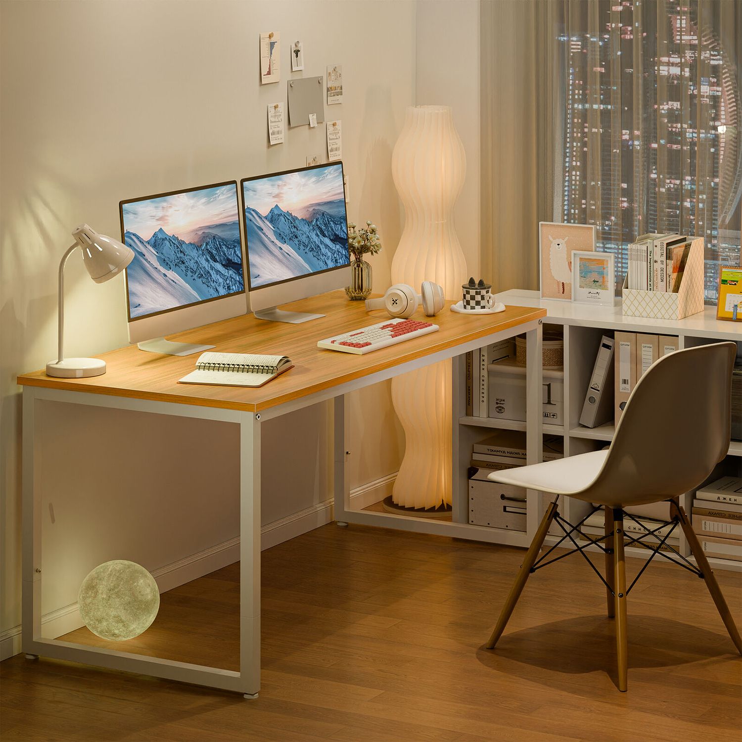 55" Modern Computer Desk Study Workstation Home Office Desk for Bedroom Natural